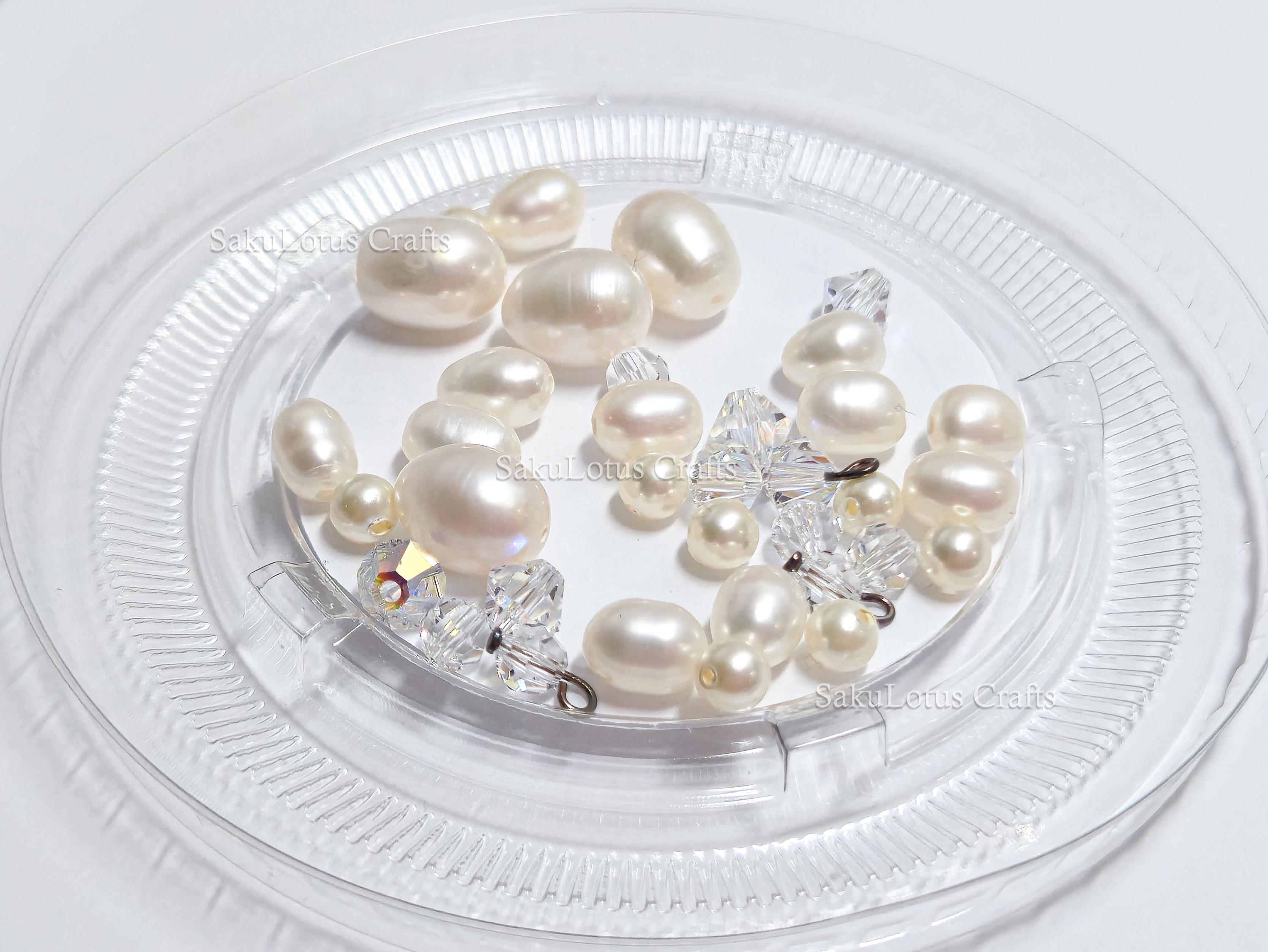White Freshwater Pearl & Swarovski Crystal Jewelry Lot • 4–9mm Pearls • Pearl & Crystal Beads • Jewelry Making Supplies