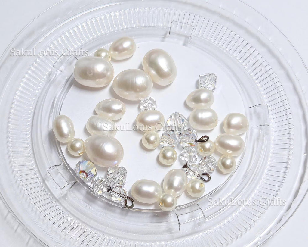 White Freshwater Pearl & Swarovski Crystal Jewelry Lot • 4–9mm Pearls • Pearl & Crystal Beads • Jewelry Making Supplies