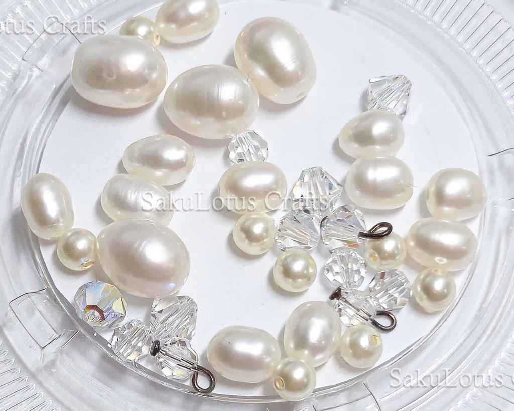 White Freshwater Pearl & Swarovski Crystal Jewelry Lot • 4–9mm Pearls • Pearl & Crystal Beads • Jewelry Making Supplies