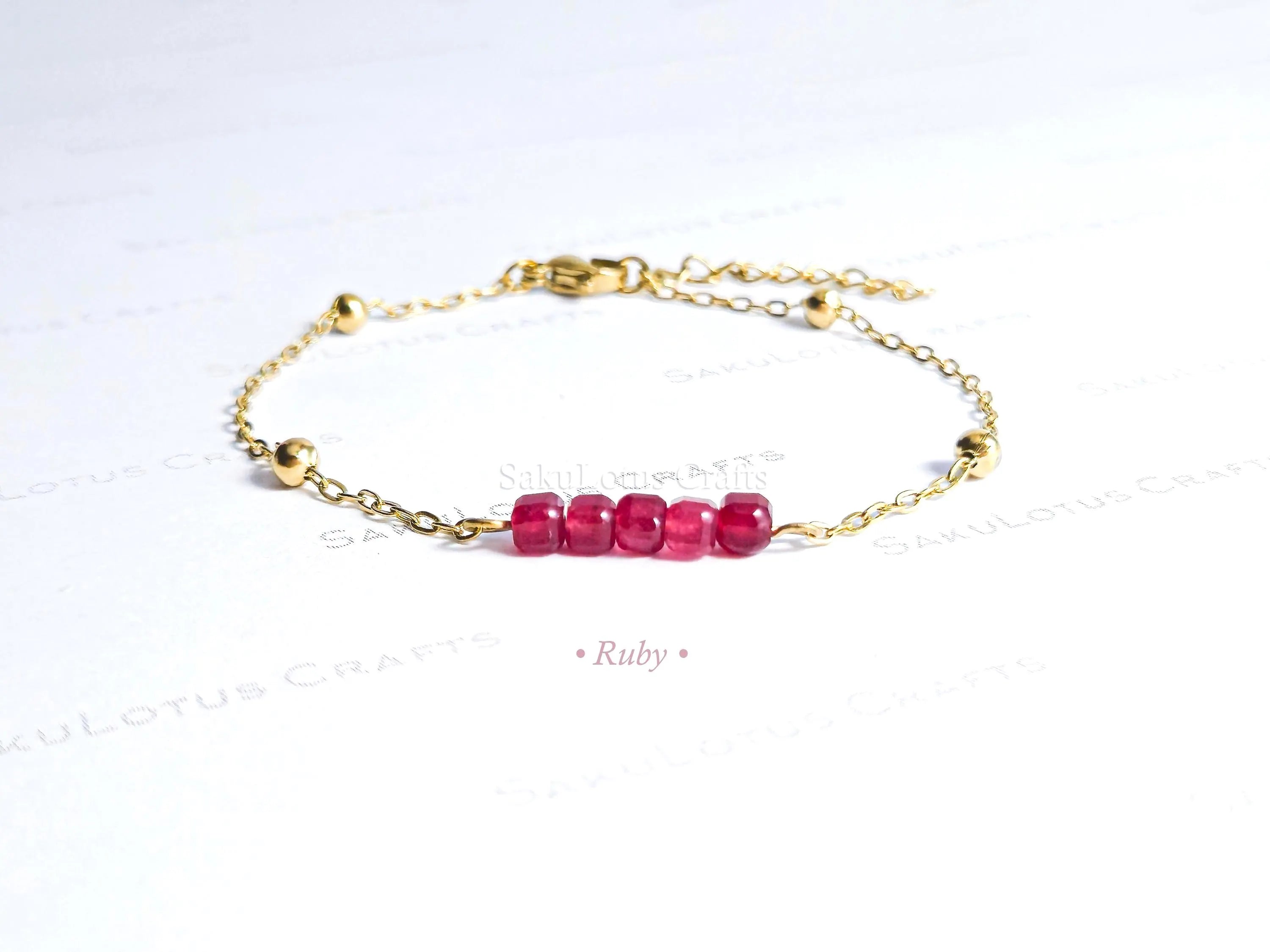 Birthstone Gemstone Bracelet • Cube-Cut Natural Stones • 18K Gold or Silver Stainless Steel • 7" + 1" Extender