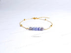 Birthstone Gemstone Bracelet • Cube-Cut Natural Stones • 18K Gold or Silver Stainless Steel • 7" + 1" Extender
