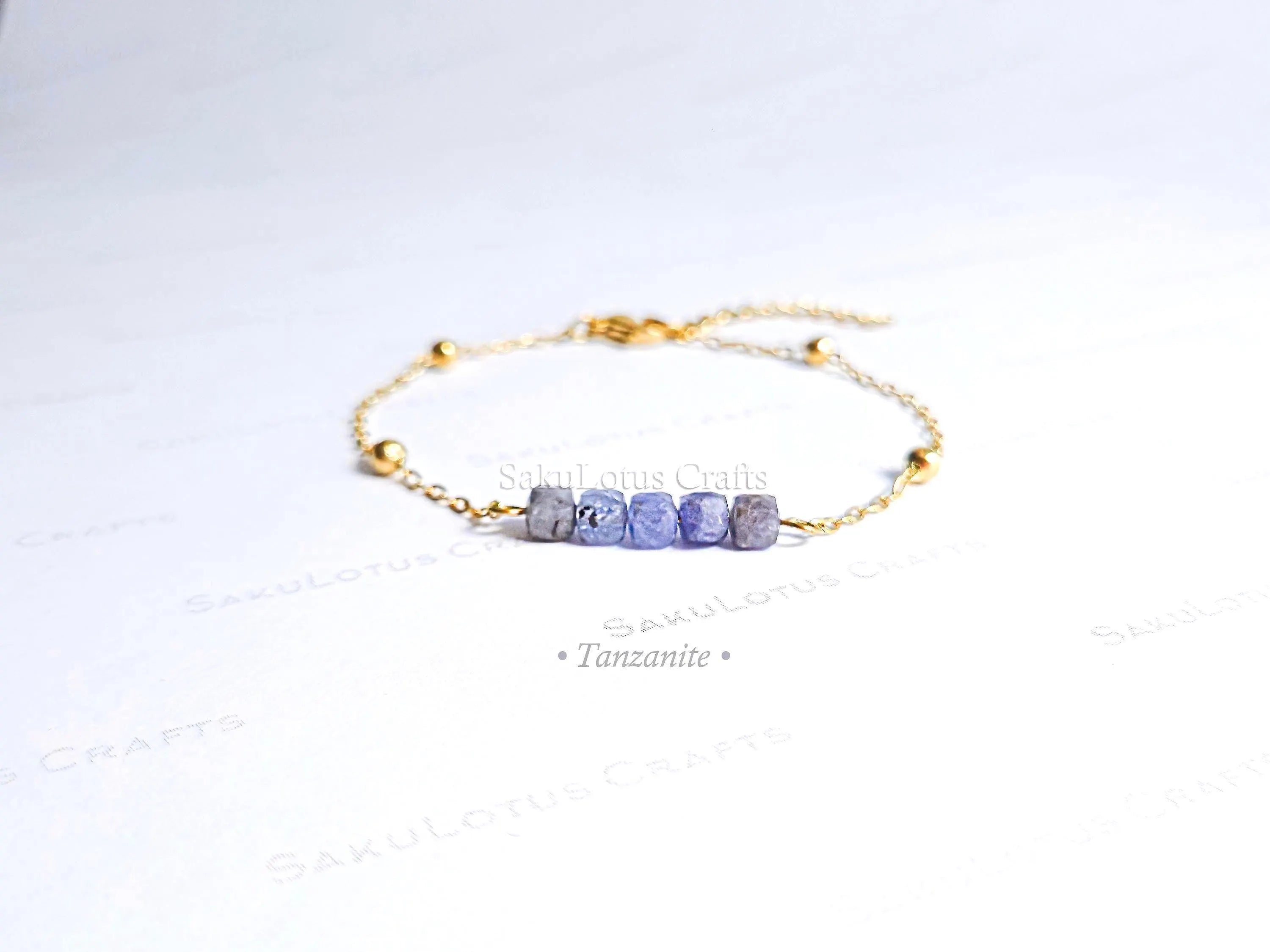 Birthstone Gemstone Bracelet • Cube-Cut Natural Stones • 18K Gold or Silver Stainless Steel • 7" + 1" Extender