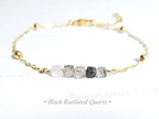 Birthstone Gemstone Bracelet • Cube-Cut Natural Stones • 18K Gold or Silver Stainless Steel • 7" + 1" Extender