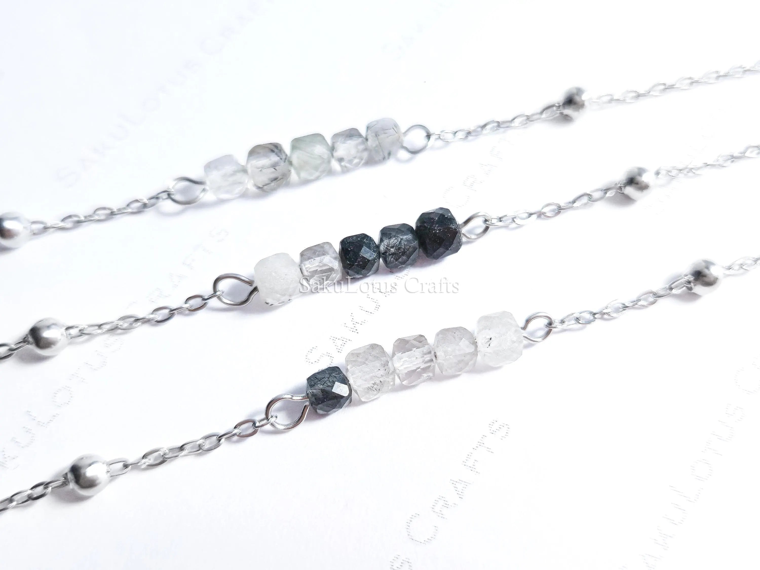 Birthstone Gemstone Bracelet • Cube-Cut Natural Stones • 18K Gold or Silver Stainless Steel • 7" + 1" Extender