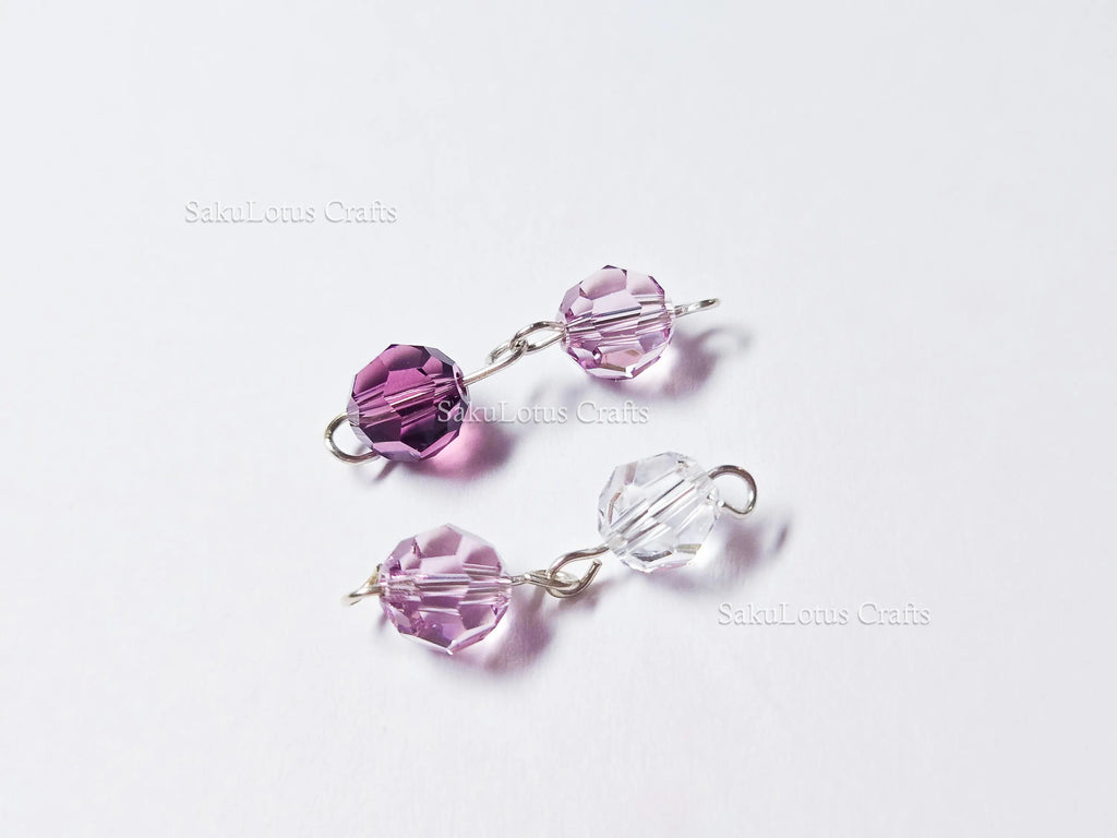 6mm Amethyst & Clear Swarovski Crystal Connectors – Handmade 925 Sterling Silver Wire Wrapped
