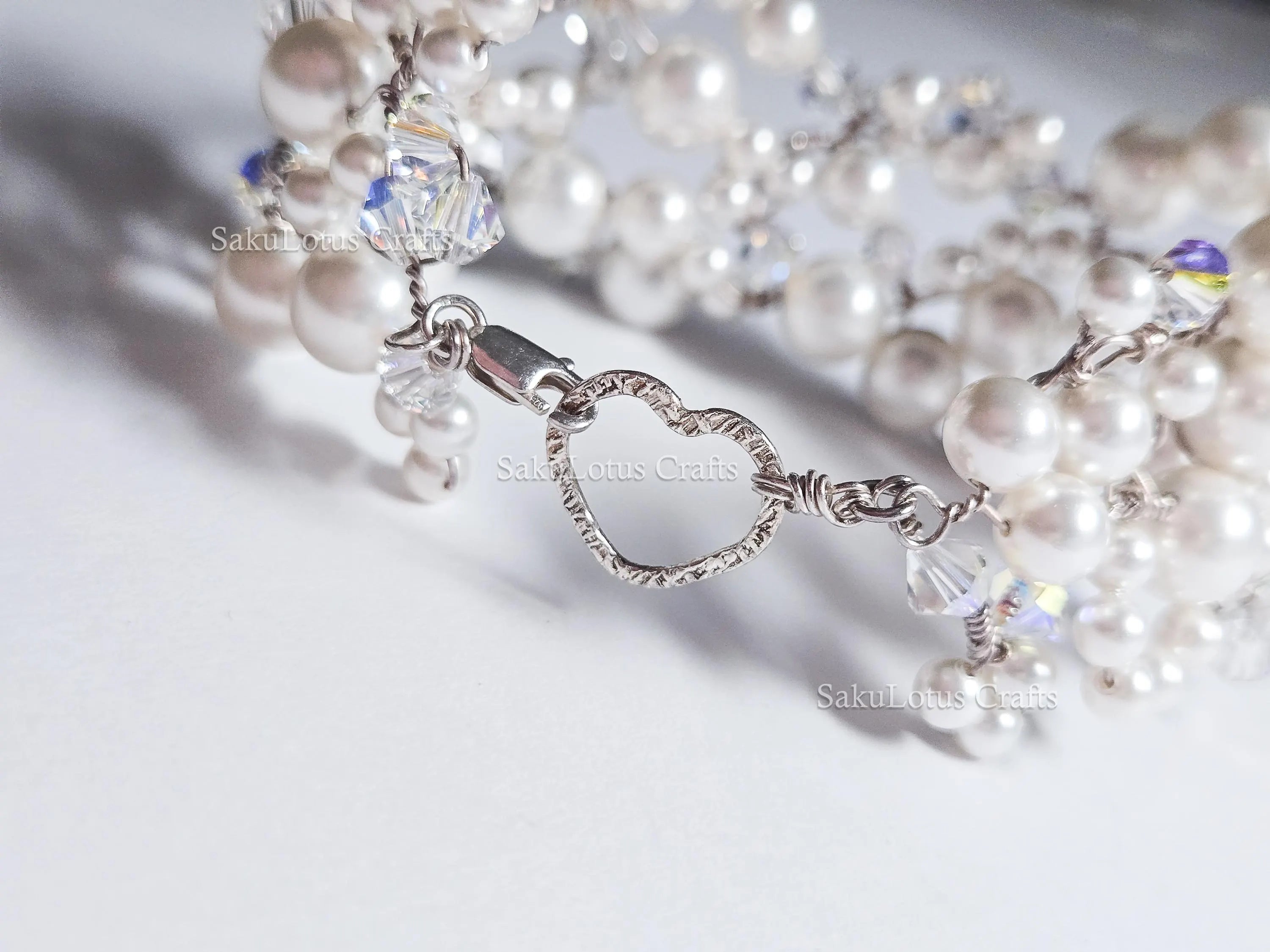 Handmade Swarovski Pearl & Crystal Cluster Bracelet – 925 Sterling Silver Vintage Style