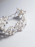 Handmade Swarovski Pearl & Crystal Cluster Bracelet – 925 Sterling Silver Vintage Style
