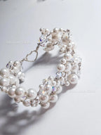 Handmade Swarovski Pearl & Crystal Cluster Bracelet – 925 Sterling Silver Vintage Style