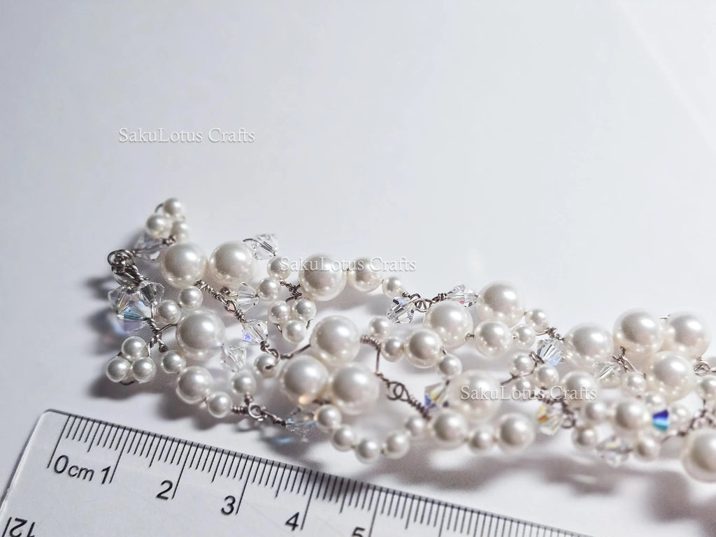 Handmade Swarovski Pearl & Crystal Cluster Bracelet – 925 Sterling Silver Vintage Style