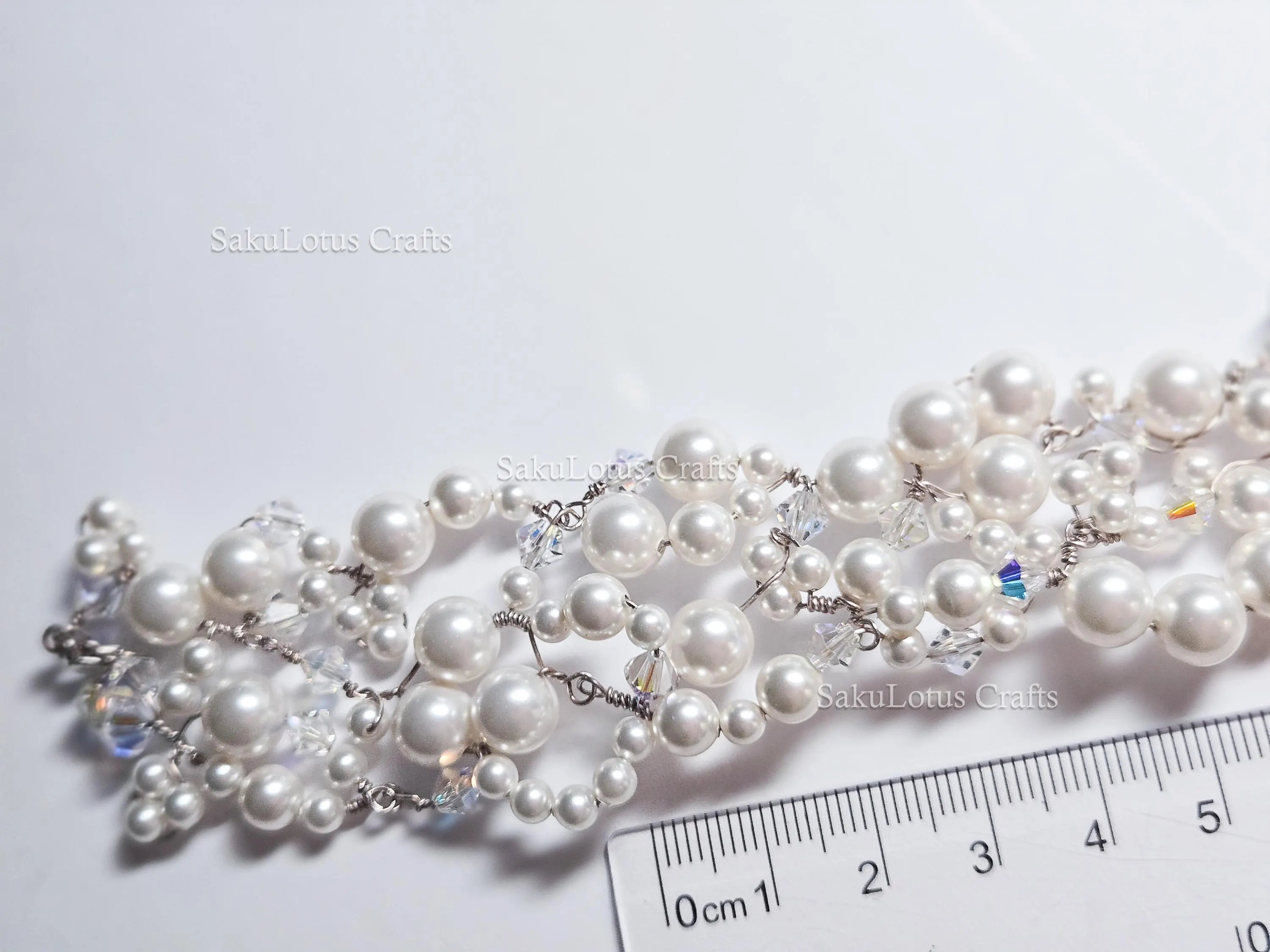 Handmade Swarovski Pearl & Crystal Cluster Bracelet – 925 Sterling Silver Vintage Style