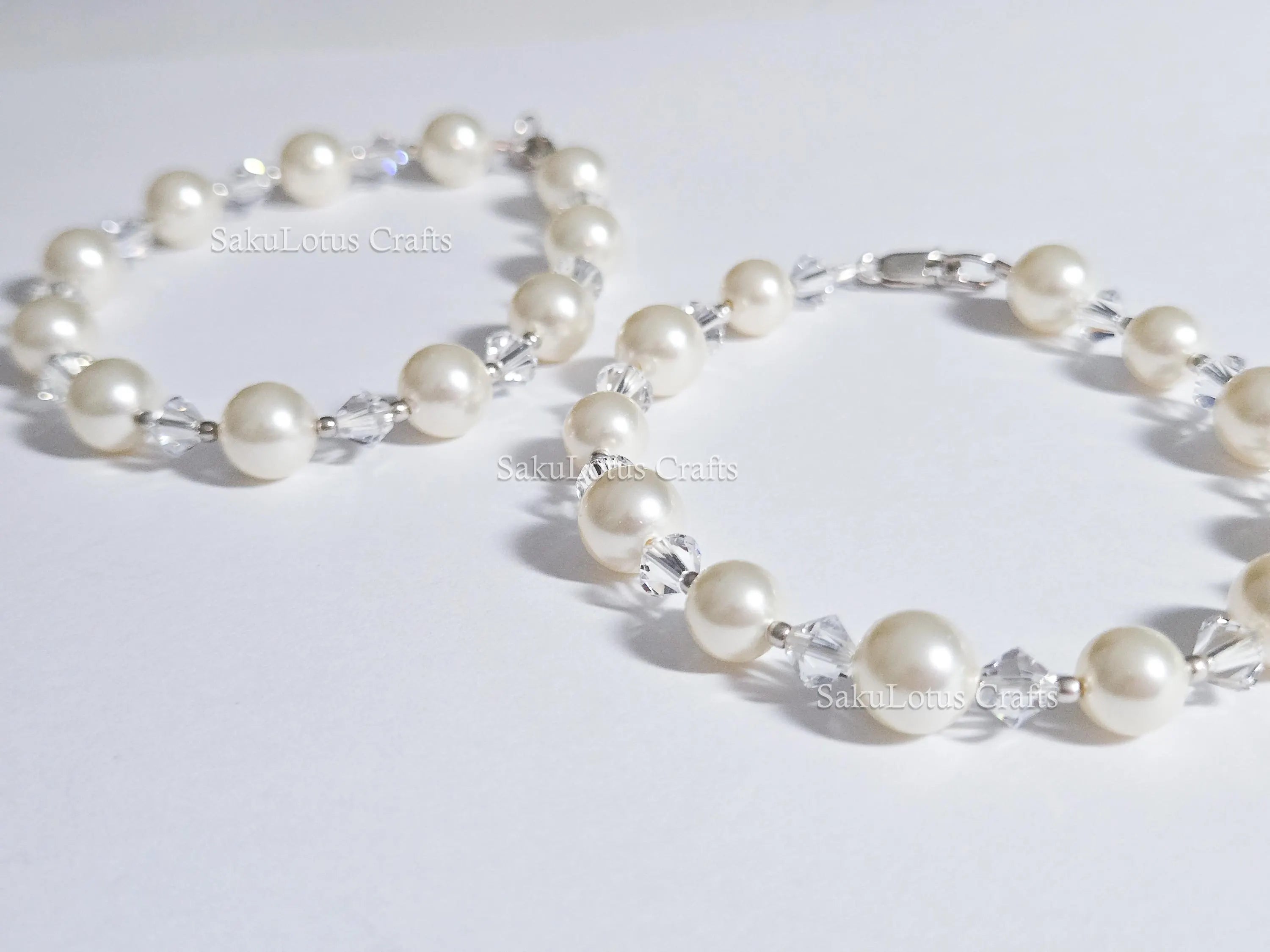 Swarovski Creamy White Pearl Crystal Bracelet • 925 Sterling Silver Vintage Handmade • 5 Styles A–E • 7"–7.5"