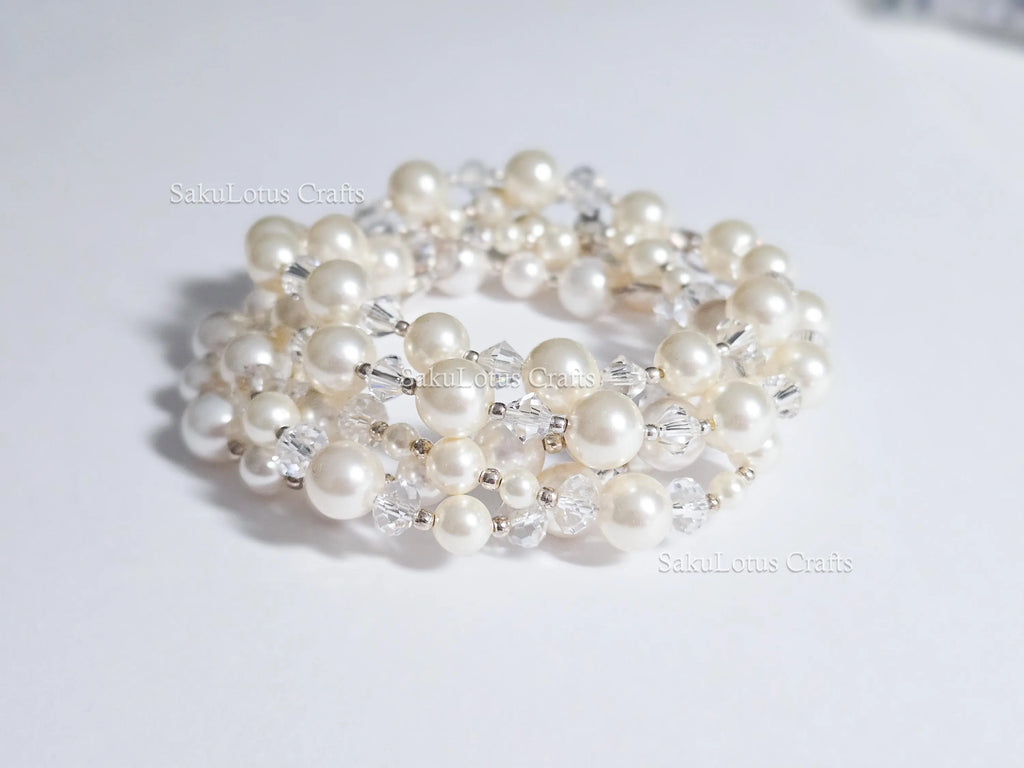 Swarovski Creamy White Pearl Crystal Bracelet • 925 Sterling Silver Vintage Handmade • 5 Styles A–E • 7"–7.5"