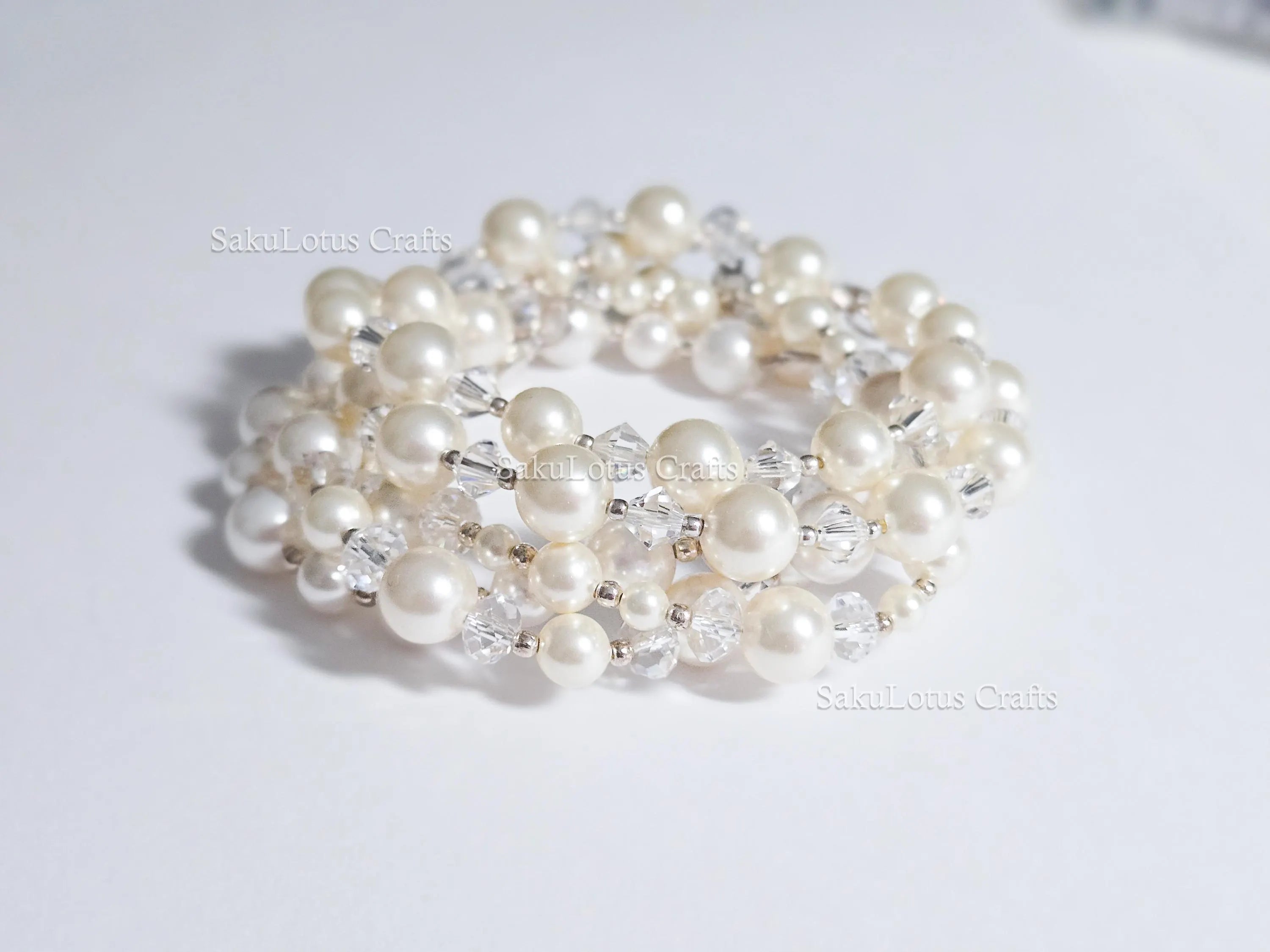 Swarovski Creamy White Pearl Crystal Bracelet • 925 Sterling Silver Vintage Handmade • 5 Styles A–E • 7"–7.5"