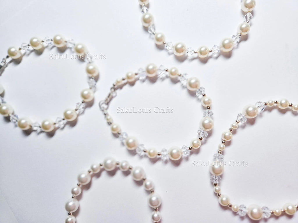 Swarovski Creamy White Pearl Crystal Bracelet • 925 Sterling Silver Vintage Handmade • 5 Styles A–E • 7"–7.5"