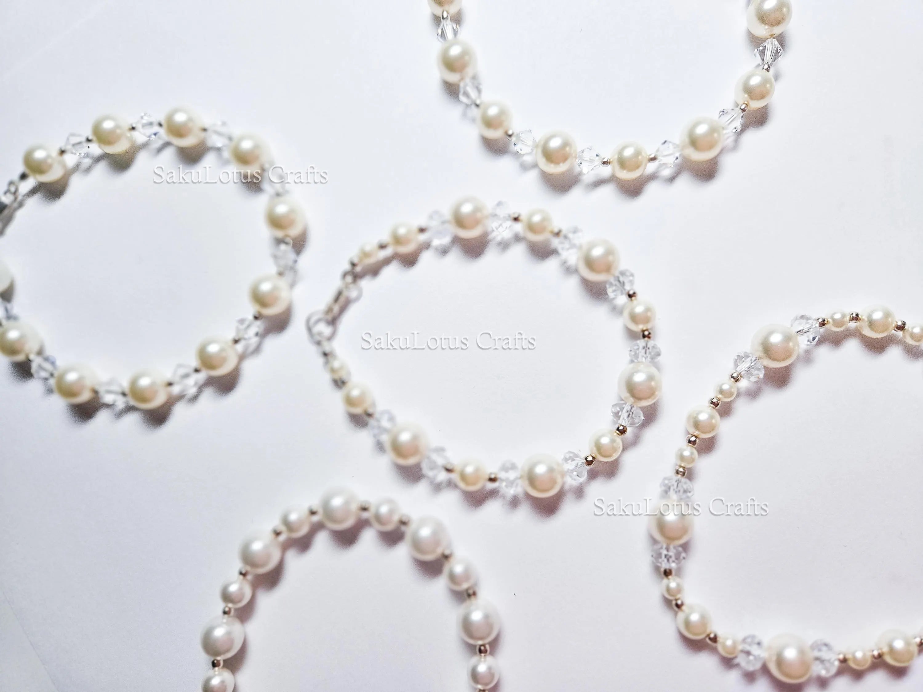 Swarovski Creamy White Pearl Crystal Bracelet • 925 Sterling Silver Vintage Handmade • 5 Styles A–E • 7"–7.5"