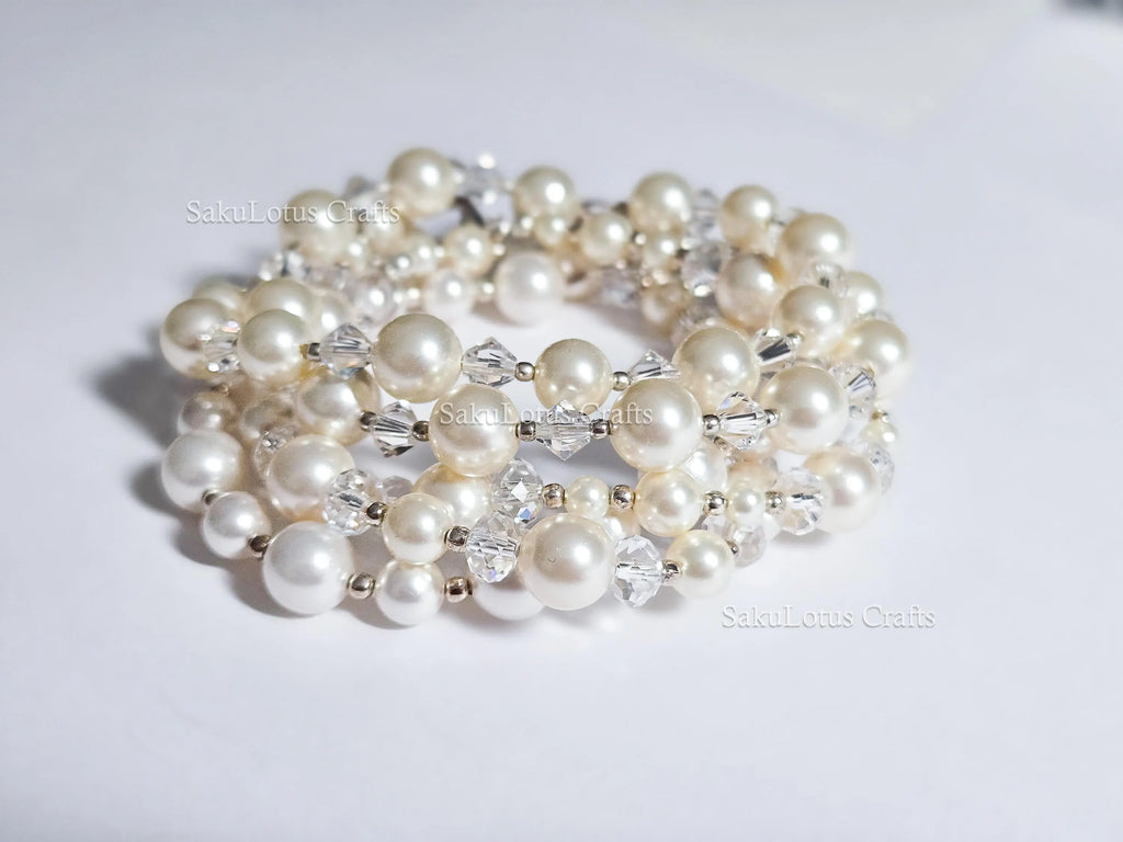 Swarovski Creamy White Pearl Crystal Bracelet • 925 Sterling Silver Vintage Handmade • 5 Styles A–E • 7"–7.5"