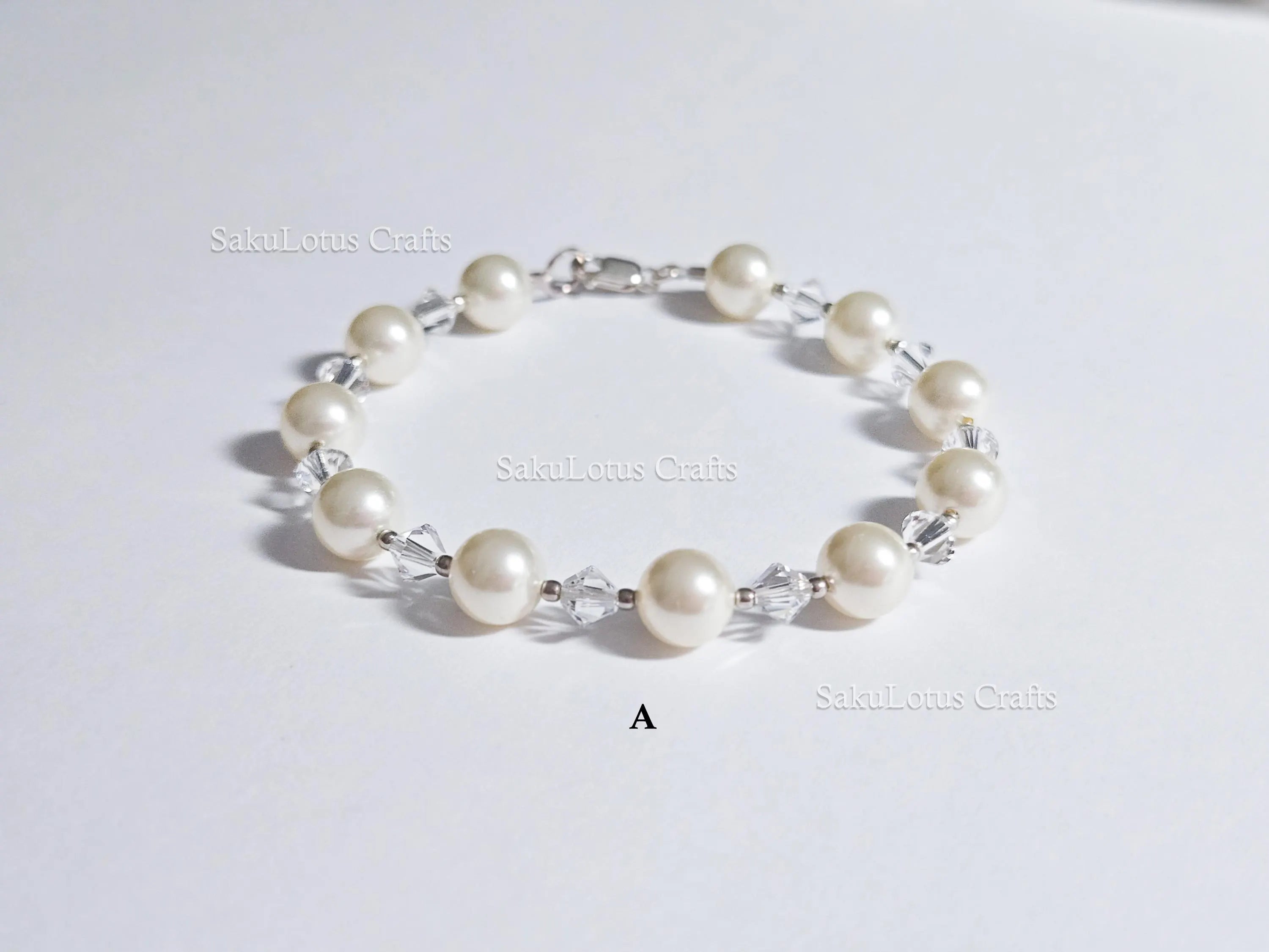 Swarovski Creamy White Pearl Crystal Bracelet • 925 Sterling Silver Vintage Handmade • 5 Styles A–E • 7"–7.5"