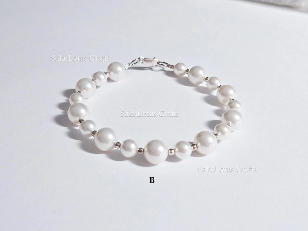 Swarovski Creamy White Pearl Crystal Bracelet • 925 Sterling Silver Vintage Handmade • 5 Styles A–E • 7"–7.5"