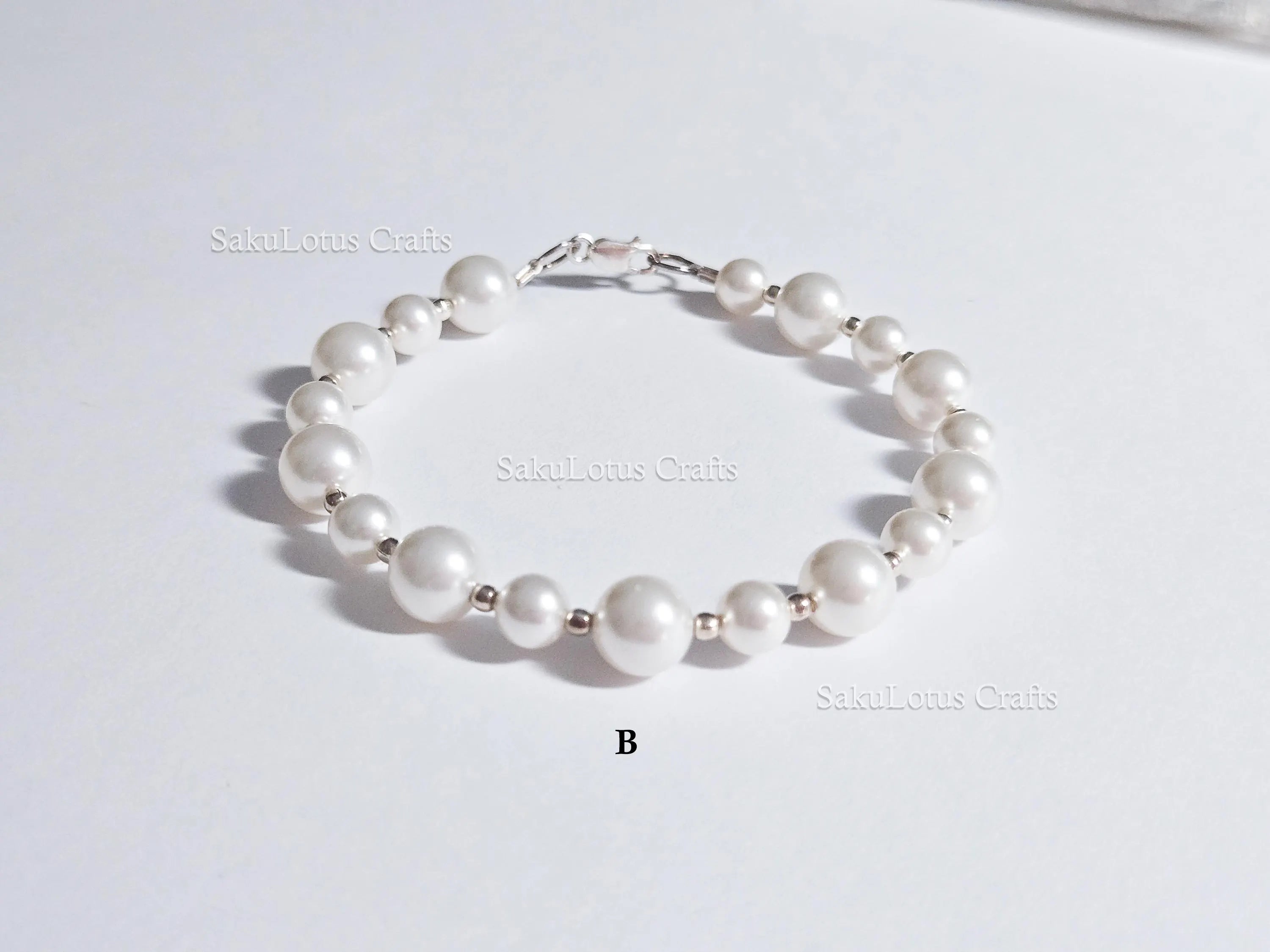 Swarovski Creamy White Pearl Crystal Bracelet • 925 Sterling Silver Vintage Handmade • 5 Styles A–E • 7"–7.5"