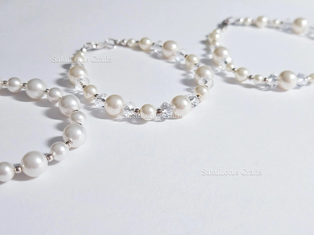 Swarovski Creamy White Pearl Crystal Bracelet • 925 Sterling Silver Vintage Handmade • 5 Styles A–E • 7"–7.5"