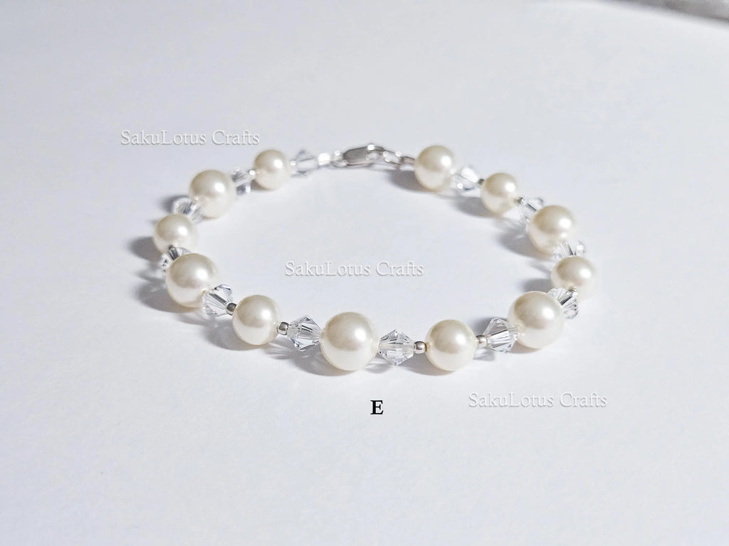 Swarovski Creamy White Pearl Crystal Bracelet • 925 Sterling Silver Vintage Handmade • 5 Styles A–E • 7"–7.5"