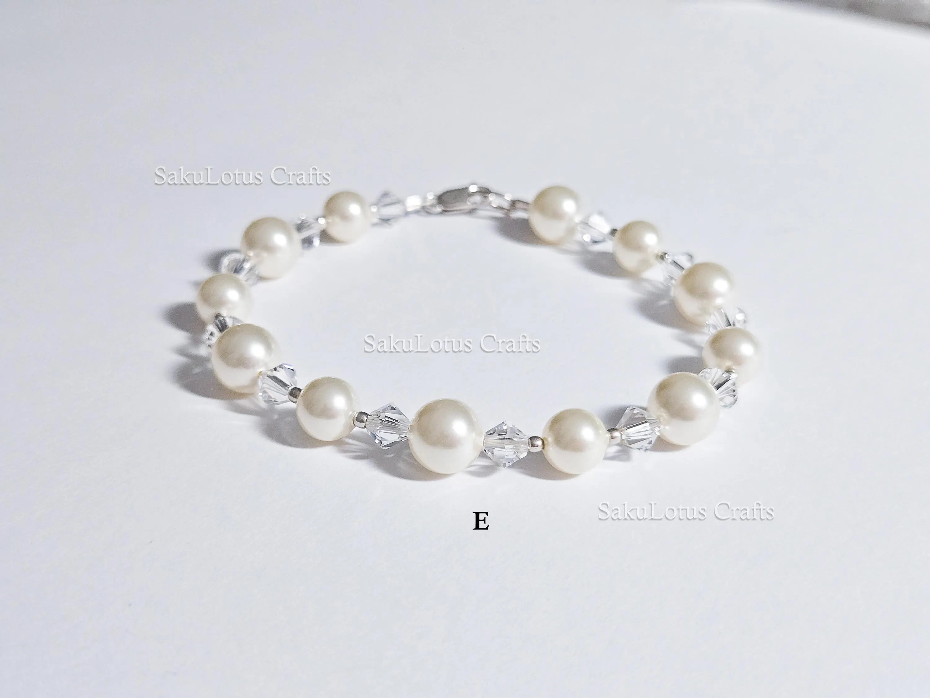 Swarovski Creamy White Pearl Crystal Bracelet • 925 Sterling Silver Vintage Handmade • 5 Styles A–E • 7"–7.5"