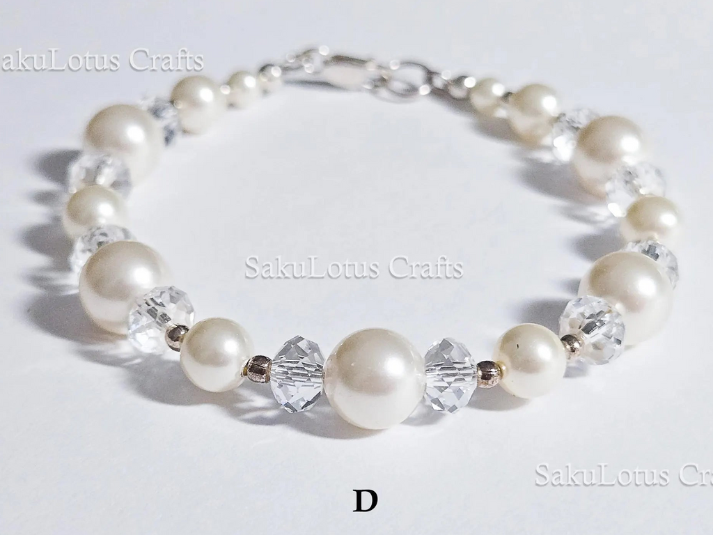 Swarovski Creamy White Pearl Crystal Bracelet • 925 Sterling Silver Vintage Handmade • 5 Styles A–E • 7"–7.5"