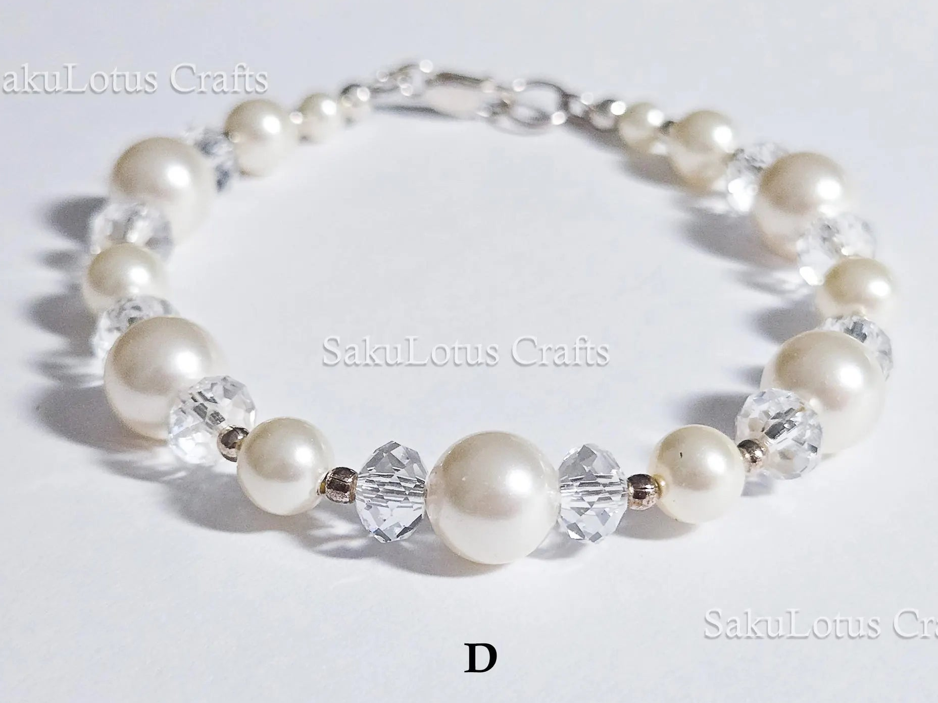 Swarovski Creamy White Pearl Crystal Bracelet • 925 Sterling Silver Vintage Handmade • 5 Styles A–E • 7"–7.5"