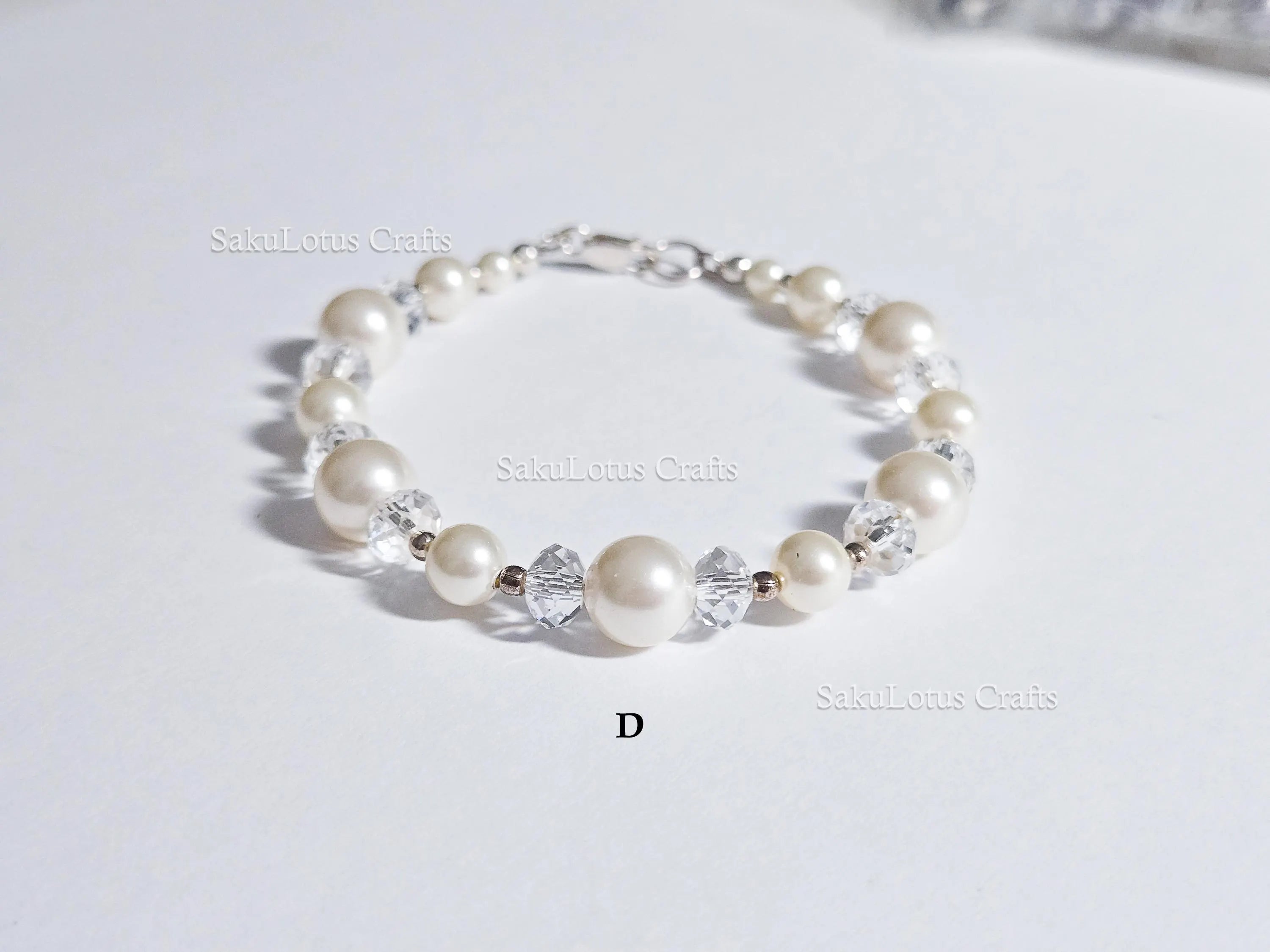 Swarovski Creamy White Pearl Crystal Bracelet • 925 Sterling Silver Vintage Handmade • 5 Styles A–E • 7"–7.5"