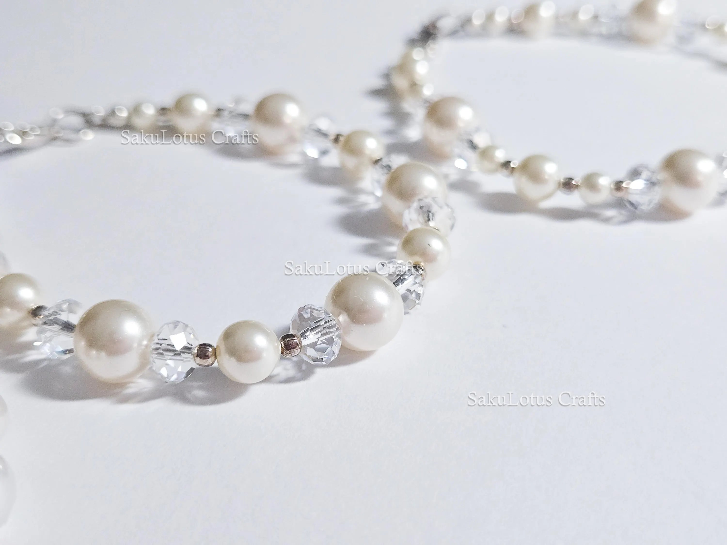 Swarovski Creamy White Pearl Crystal Bracelet • 925 Sterling Silver Vintage Handmade • 5 Styles A–E • 7"–7.5"