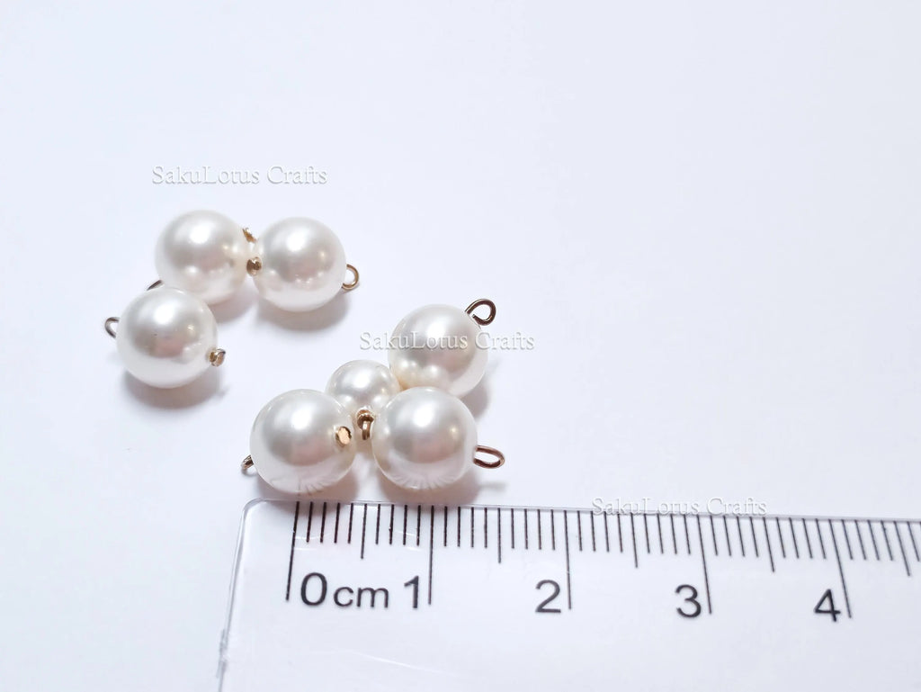 7pc Swarovski Pearl Charm Connector Lot • White Pearl Pendants • 925 Sterling Silver Loops • Jewelry Making Supplies