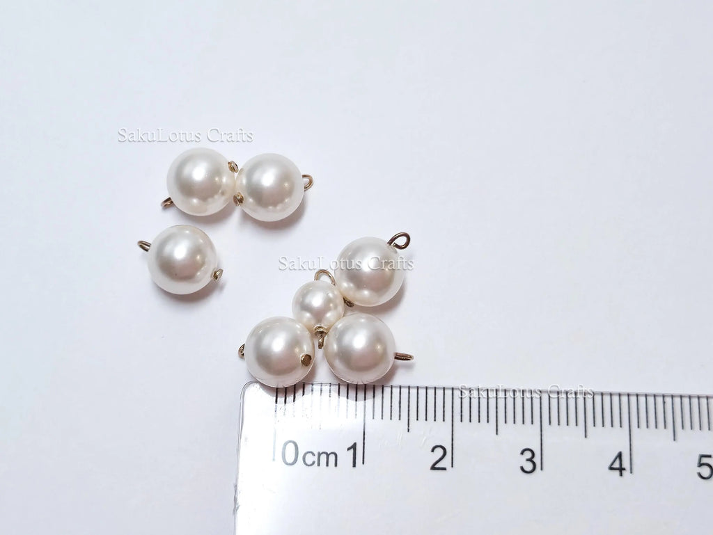 7pc Swarovski Pearl Charm Connector Lot • White Pearl Pendants • 925 Sterling Silver Loops • Jewelry Making Supplies