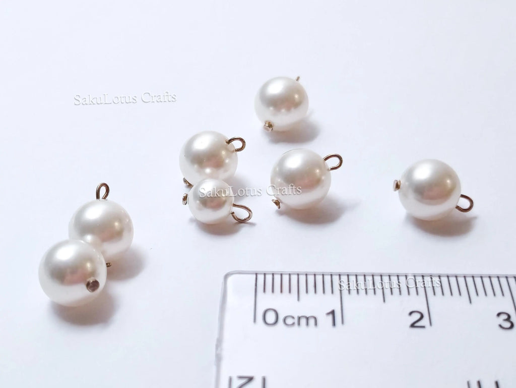 7pc Swarovski Pearl Charm Connector Lot • White Pearl Pendants • 925 Sterling Silver Loops • Jewelry Making Supplies