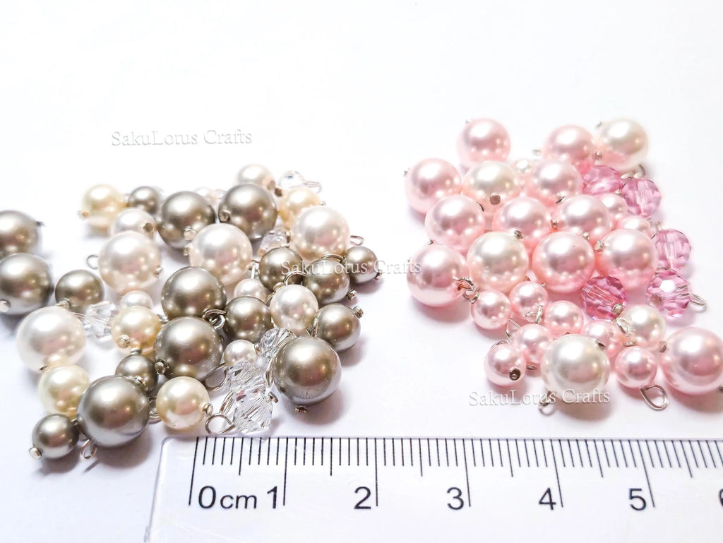Mixed Swarovski Pearl Connector Charms • 925 Sterling Silver Loops • Greige or Rosaline Pink Pearl Drops • Jewelry Making Supplies