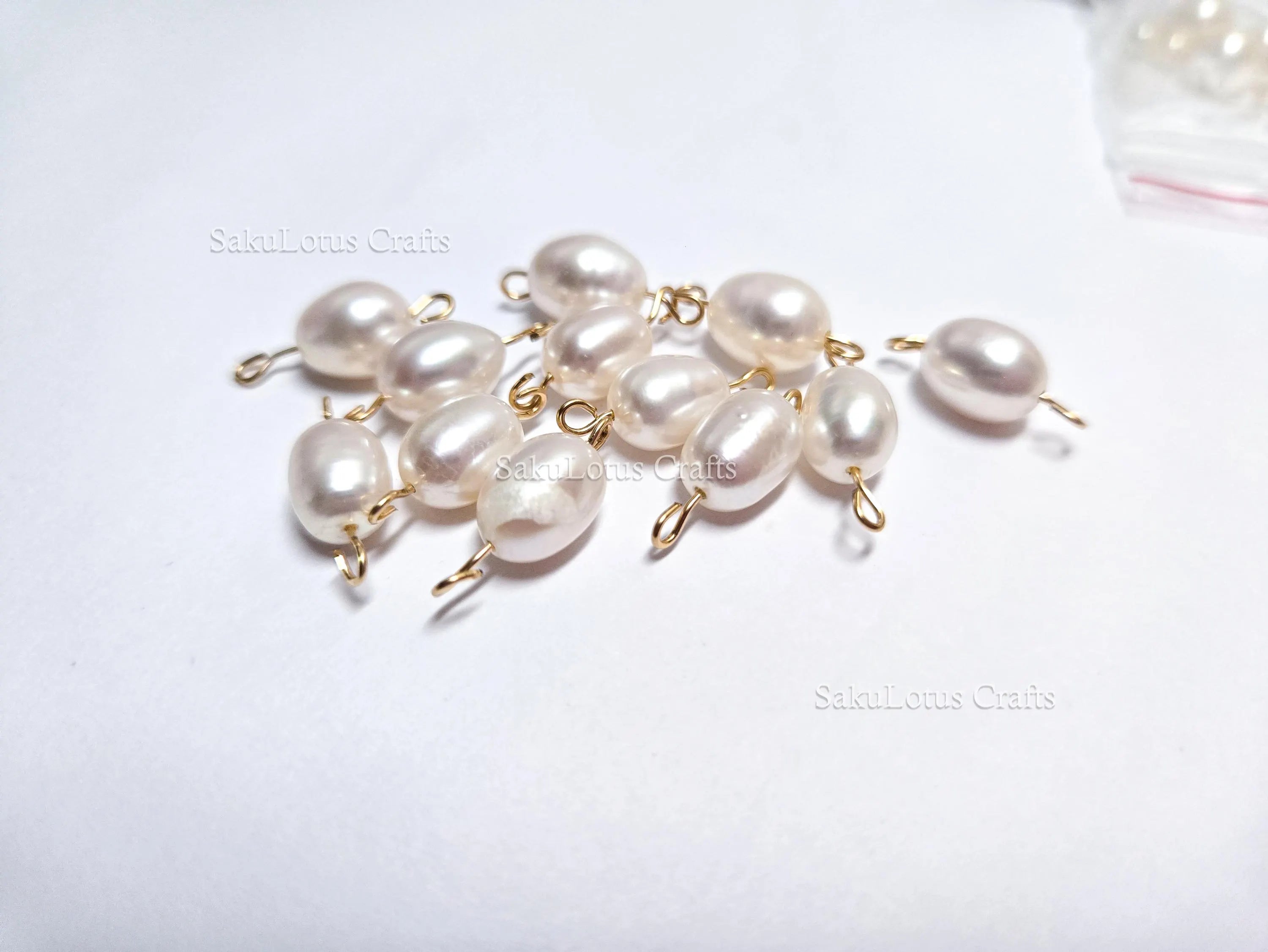 AA Freshwater Pearl Connector • 14K Gold Filled Double Loop Link • 8x10mm Oval Pearl • Jewelry Making Supplies