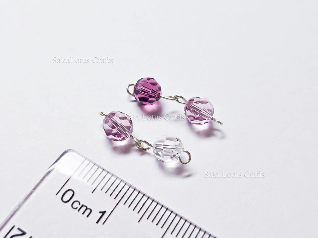 6mm Amethyst & Clear Swarovski Crystal Connectors – Handmade 925 Sterling Silver Wire Wrapped
