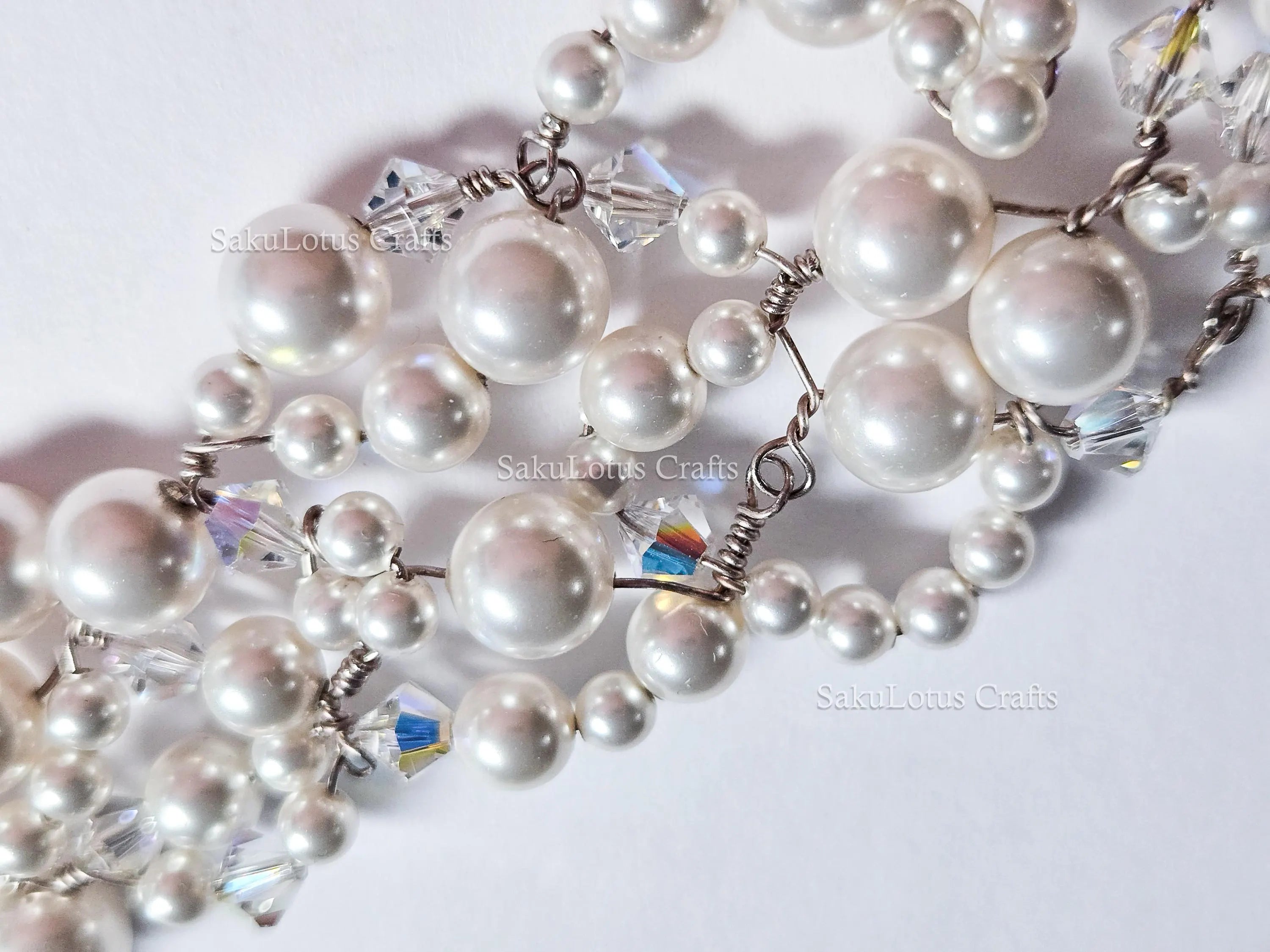 Handmade Swarovski Pearl & Crystal Cluster Bracelet – 925 Sterling Silver Vintage Style