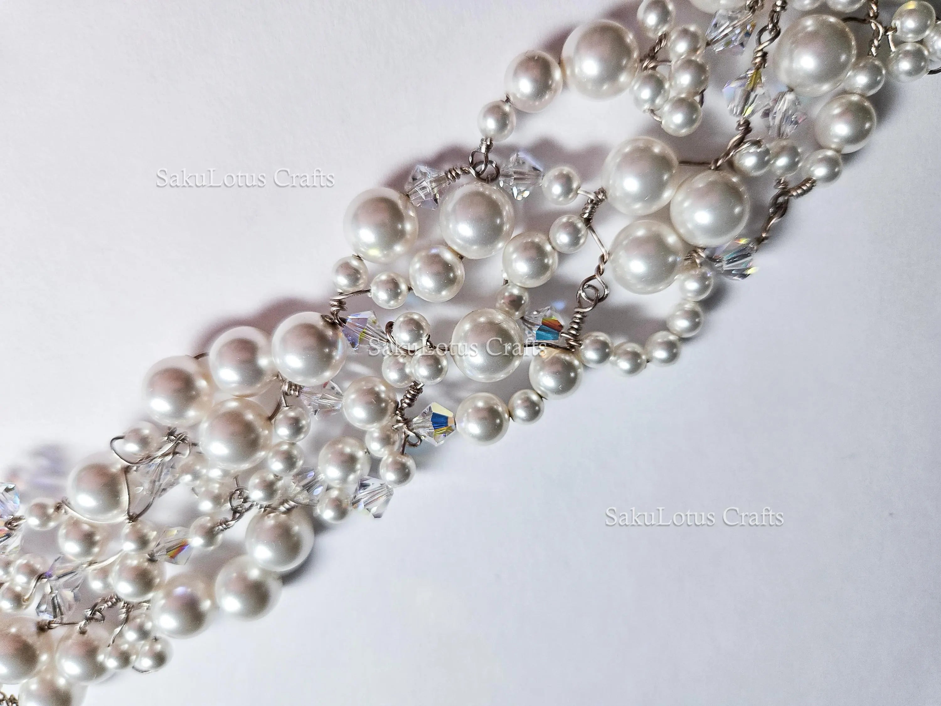 Handmade Swarovski Pearl & Crystal Cluster Bracelet – 925 Sterling Silver Vintage Style