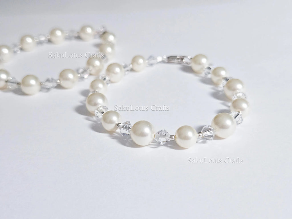 Swarovski Creamy White Pearl Crystal Bracelet • 925 Sterling Silver Vintage Handmade • 5 Styles A–E • 7"–7.5"