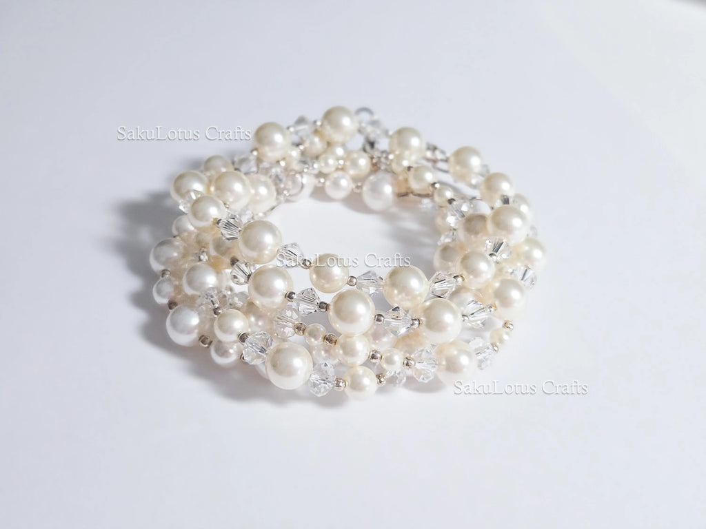 Swarovski Creamy White Pearl Crystal Bracelet • 925 Sterling Silver Vintage Handmade • 5 Styles A–E • 7"–7.5"