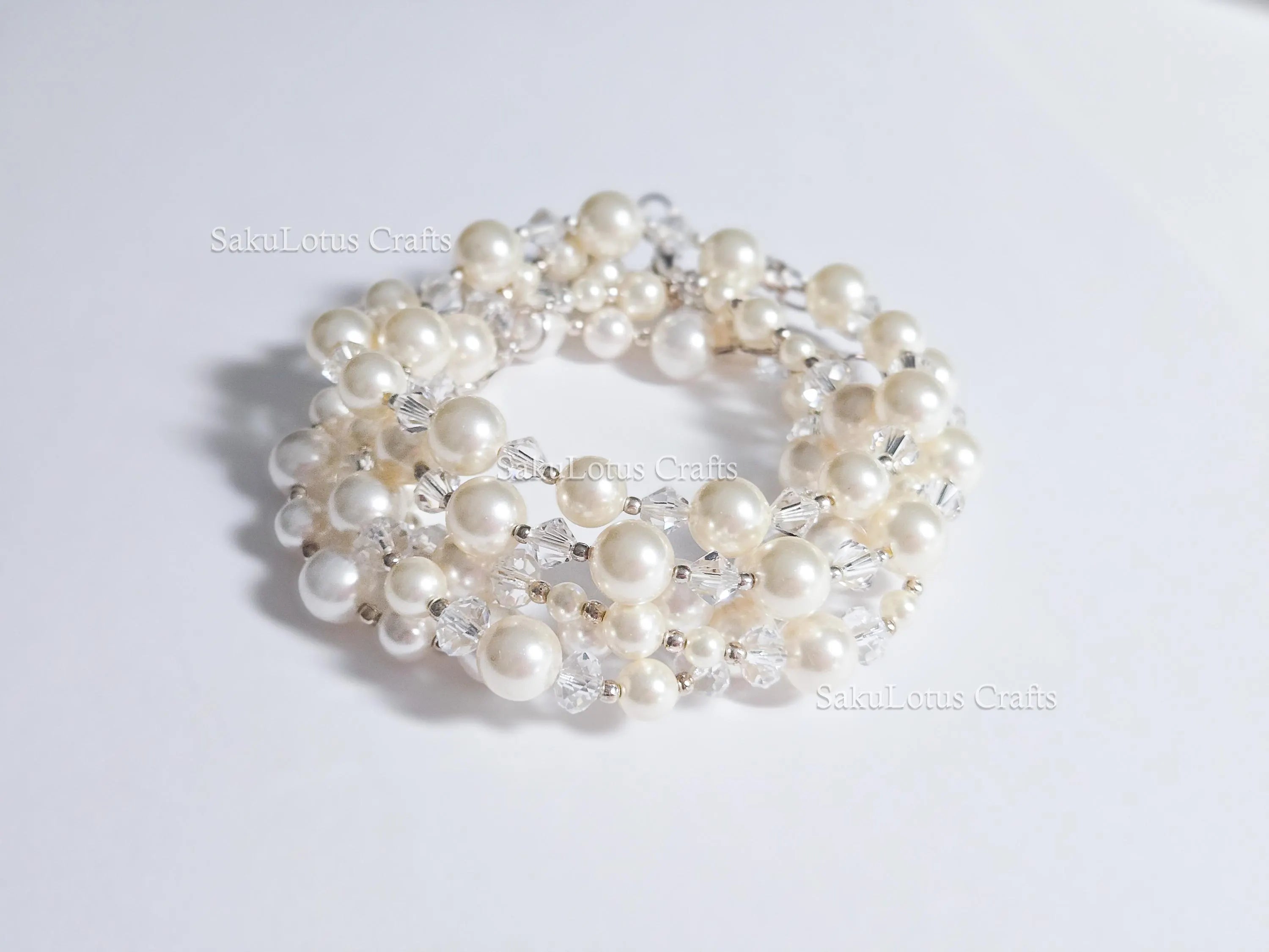 Swarovski Creamy White Pearl Crystal Bracelet • 925 Sterling Silver Vintage Handmade • 5 Styles A–E • 7"–7.5"