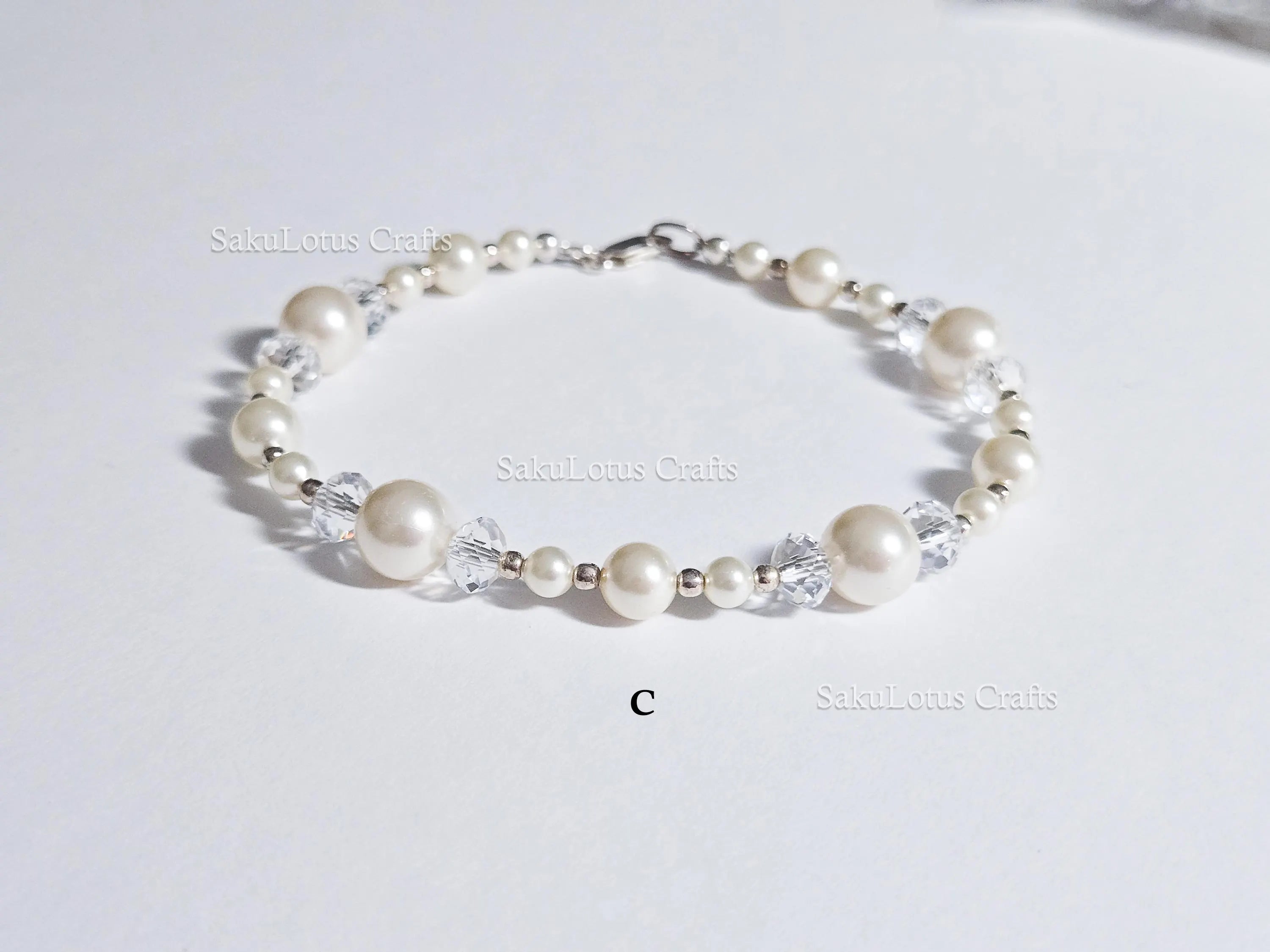 Swarovski Creamy White Pearl Crystal Bracelet • 925 Sterling Silver Vintage Handmade • 5 Styles A–E • 7"–7.5"