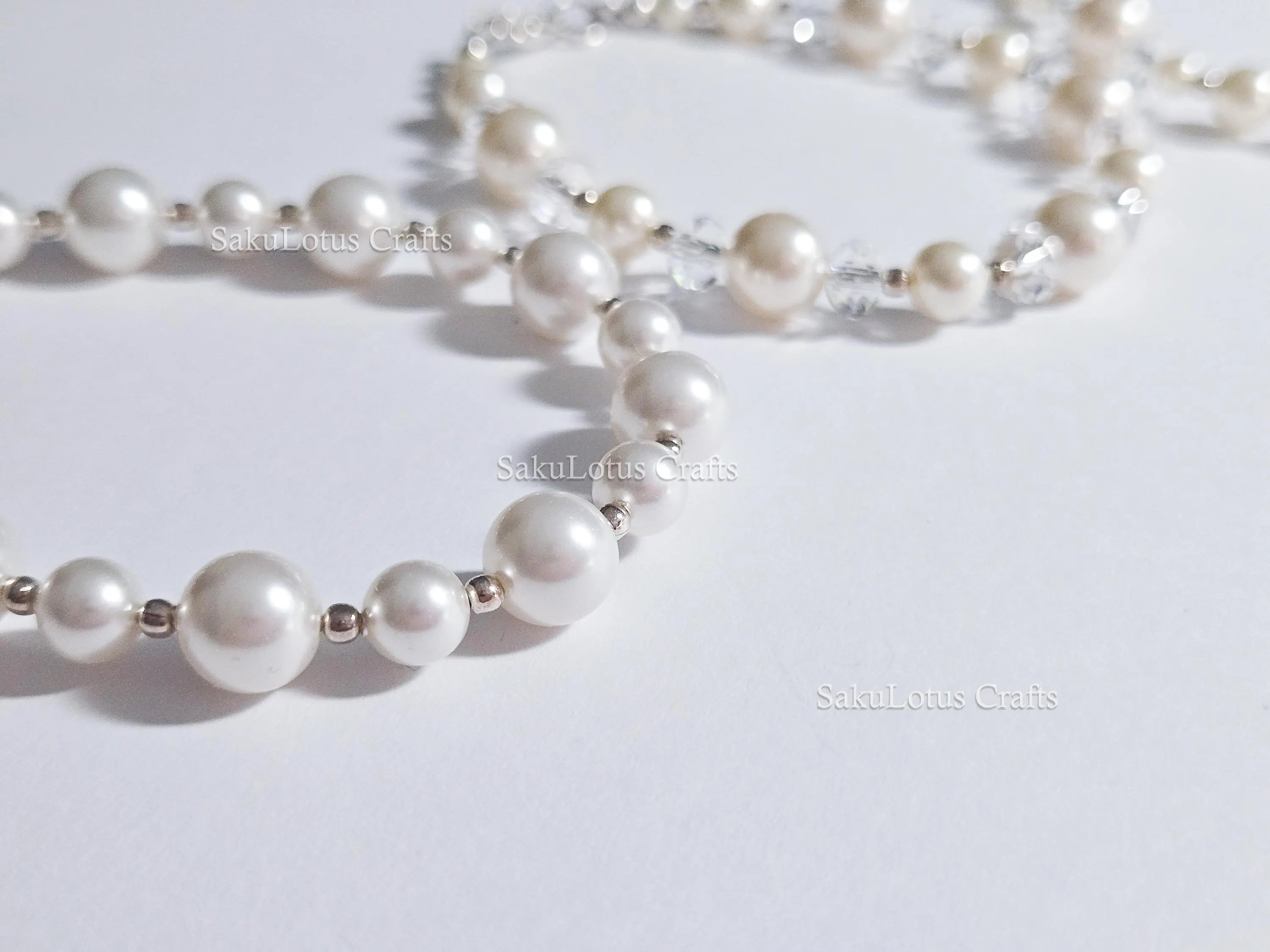 Swarovski Creamy White Pearl Crystal Bracelet • 925 Sterling Silver Vintage Handmade • 5 Styles A–E • 7"–7.5"