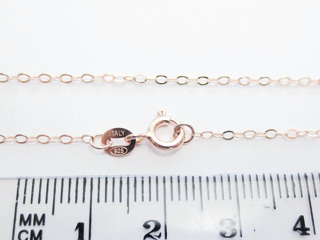 14–24" Solid 925 Sterling Silver Rose Gold Vermeil Flat Cable Chain Necklace • 1.6x2.1mm Spring Clasp