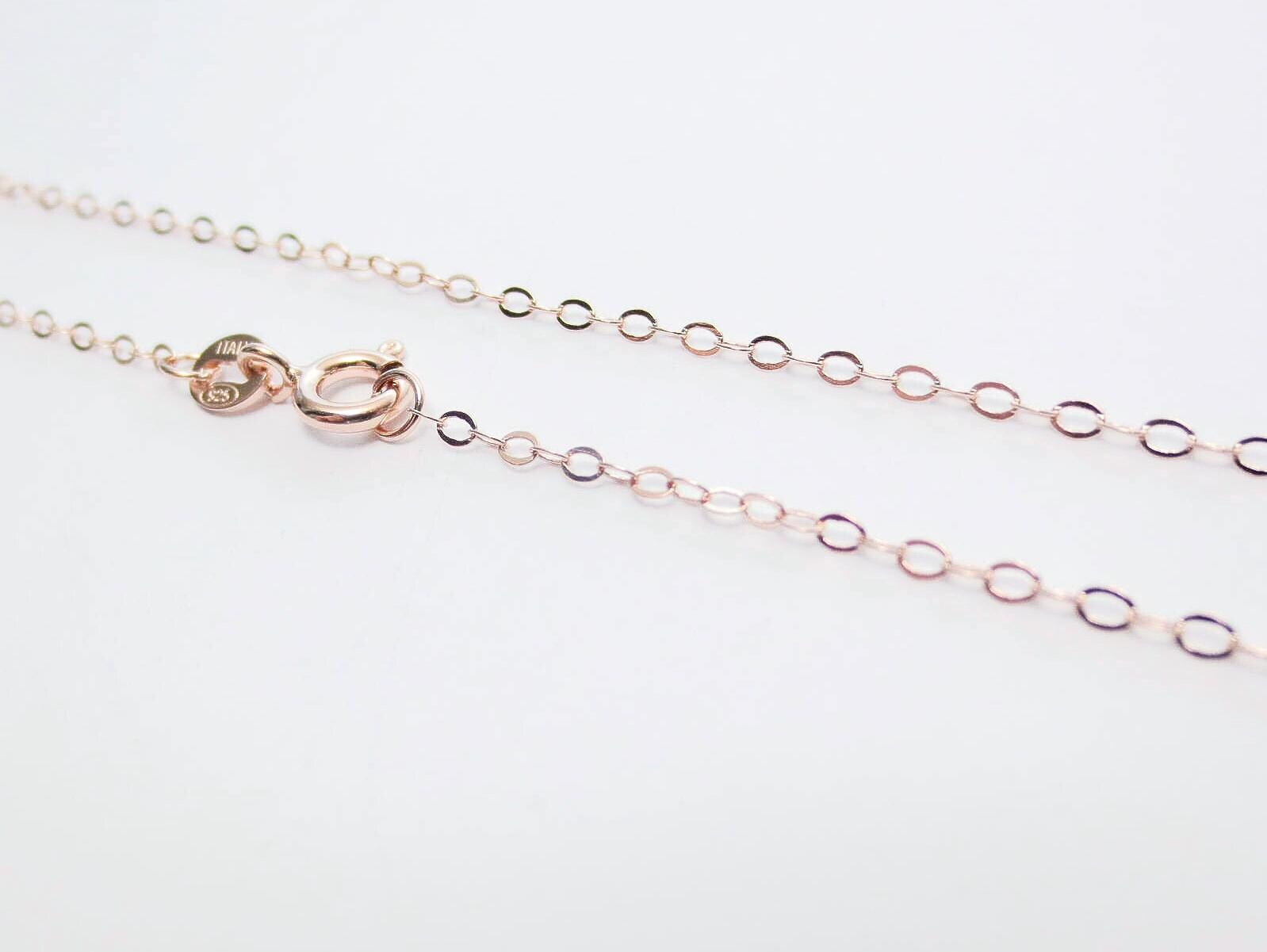 14–24" Solid 925 Sterling Silver Rose Gold Vermeil Flat Cable Chain Necklace • 1.6x2.1mm Spring Clasp