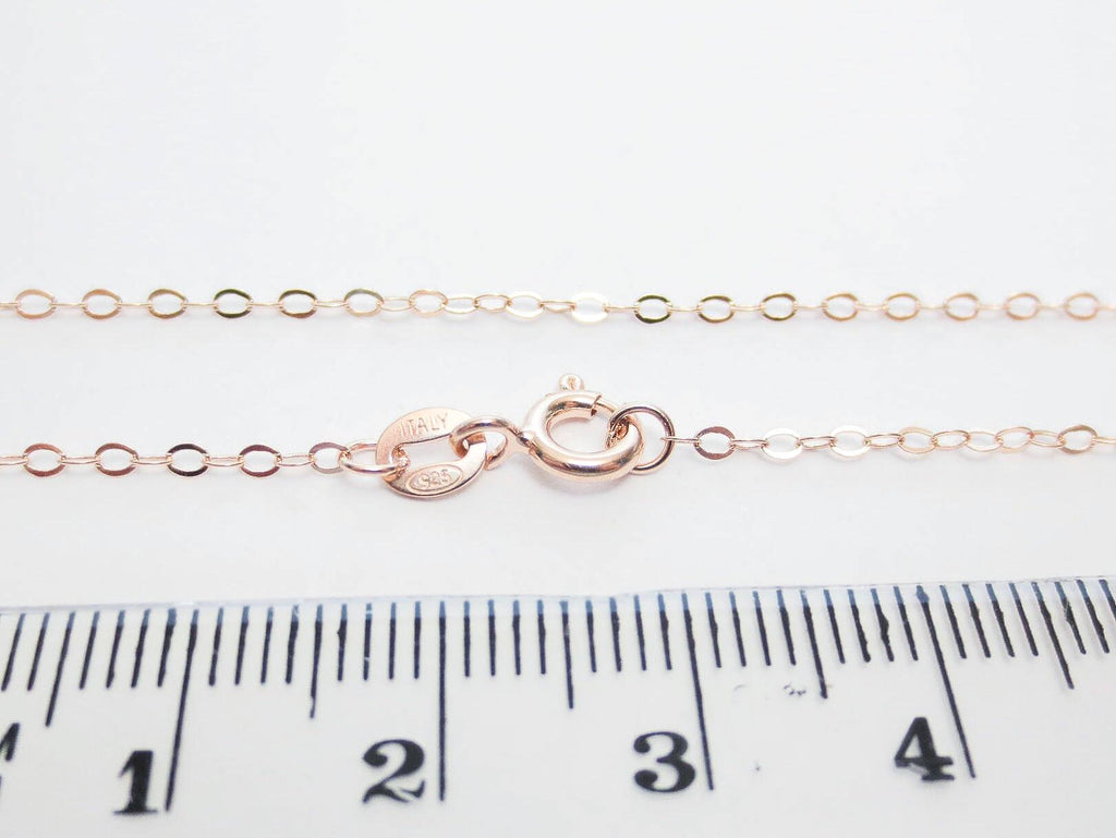 14–24" Solid 925 Sterling Silver Rose Gold Vermeil Flat Cable Chain Necklace • 1.6x2.1mm Spring Clasp