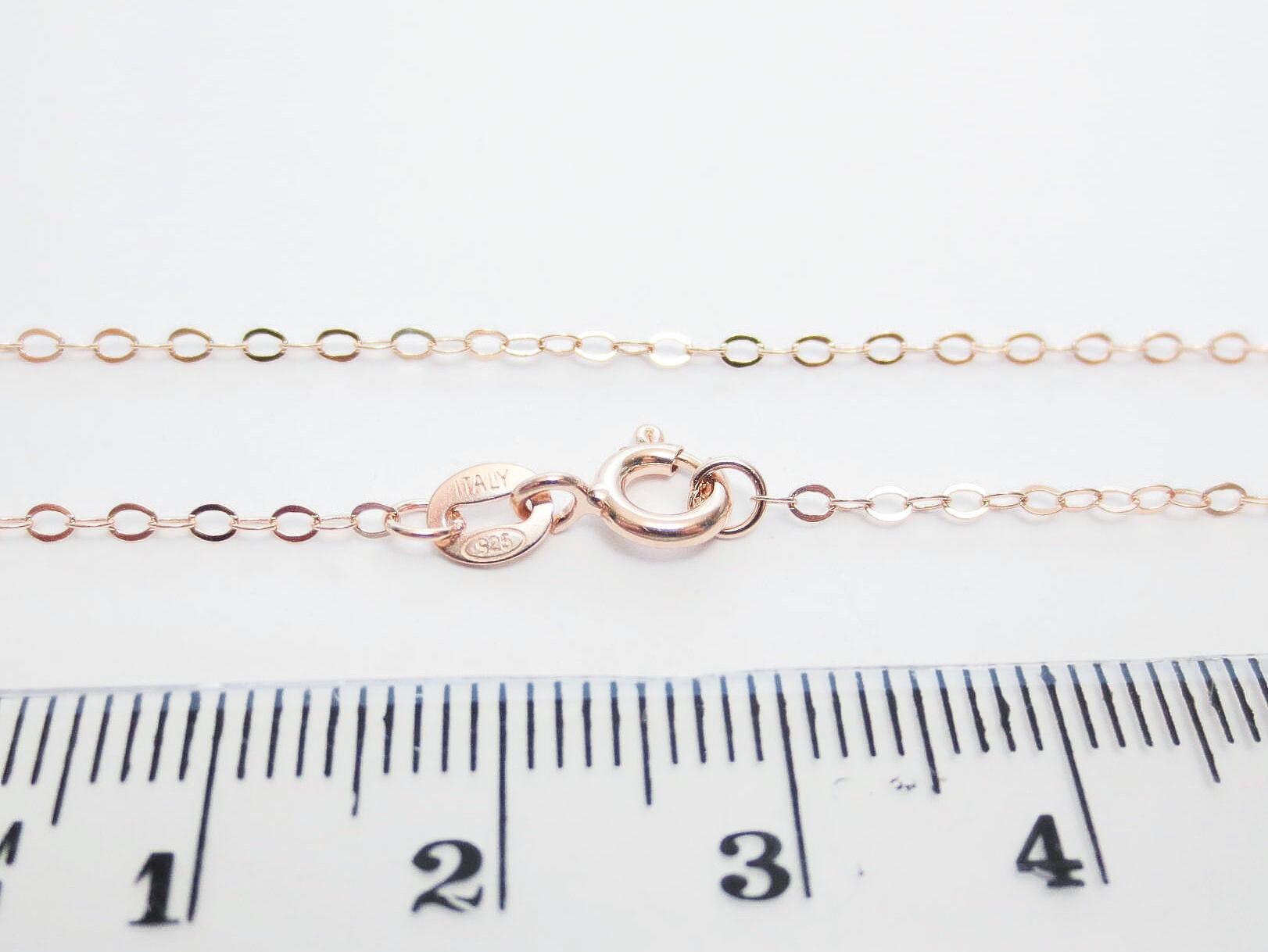 14–24" Solid 925 Sterling Silver Rose Gold Vermeil Flat Cable Chain Necklace • 1.6x2.1mm Spring Clasp