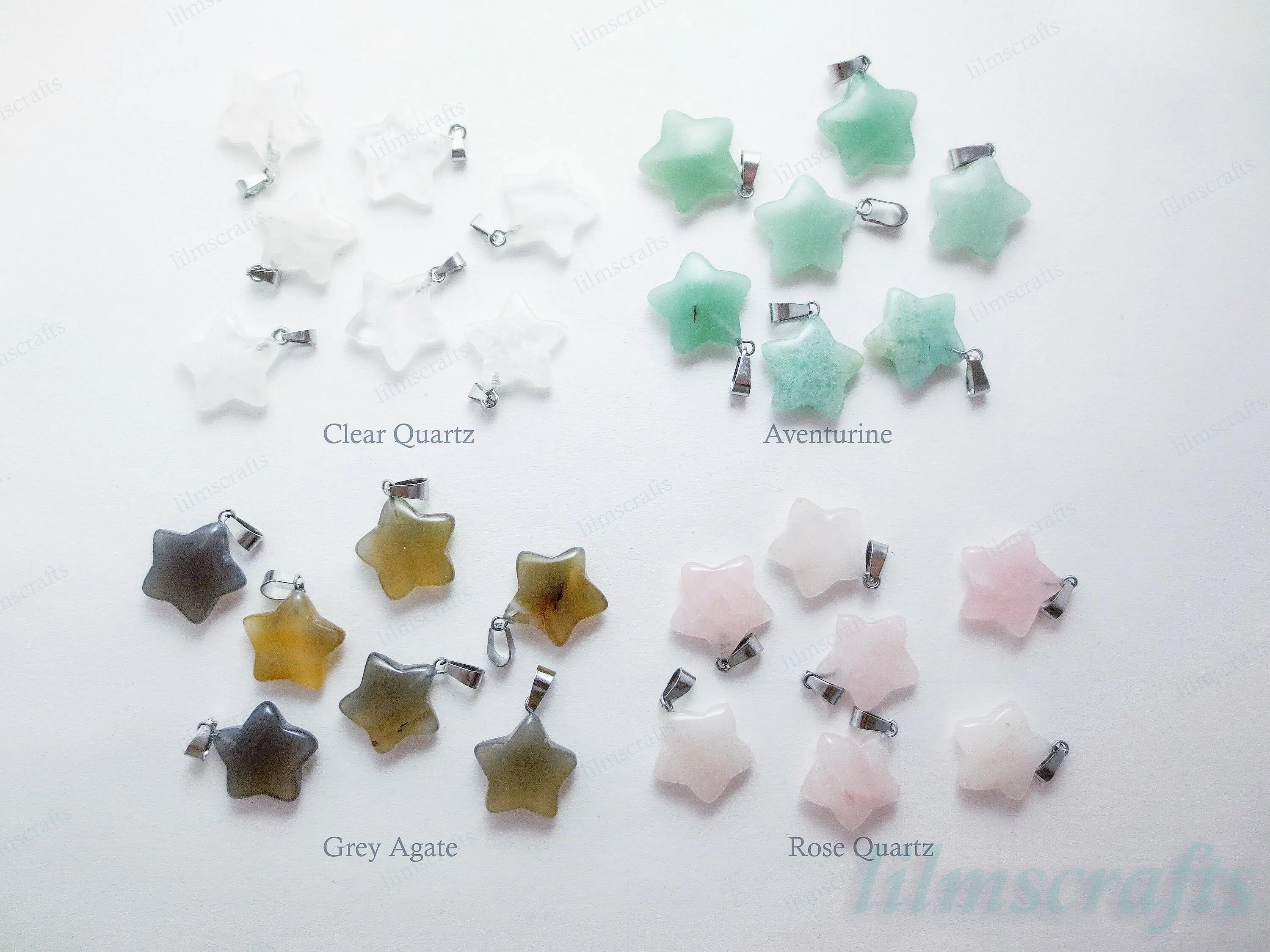 RESTOCK Natural Stone Crystal Star Pendant • 20mm Gemstone Charm • Silver Gold Rose Gold Stainless Steel • Jewelry Making Supplies