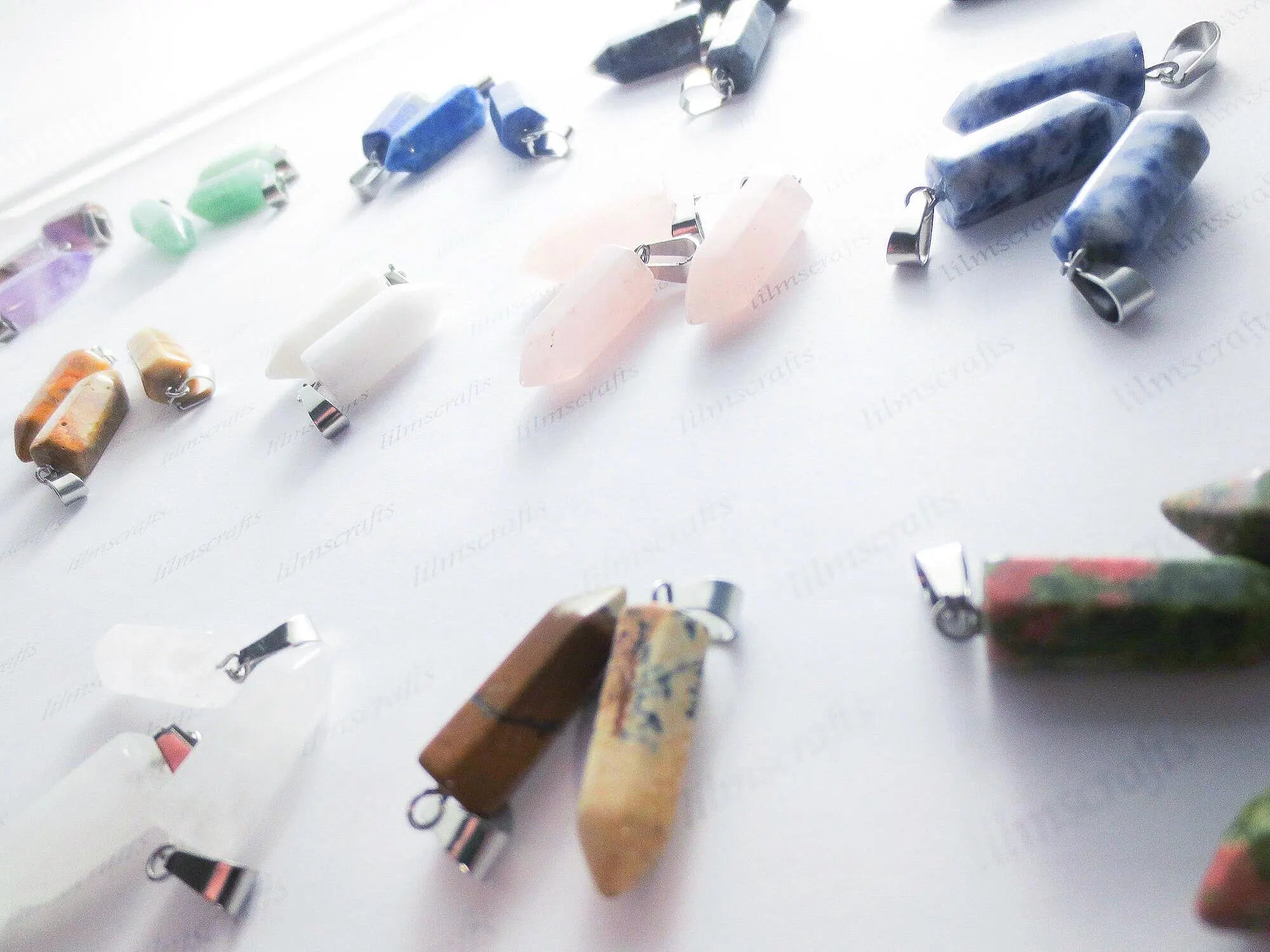 RESTOCK Natural Crystal Point Pendant • 22mm Gemstone Charm • Silver Stainless Steel Bail • Jewelry Making Supplies