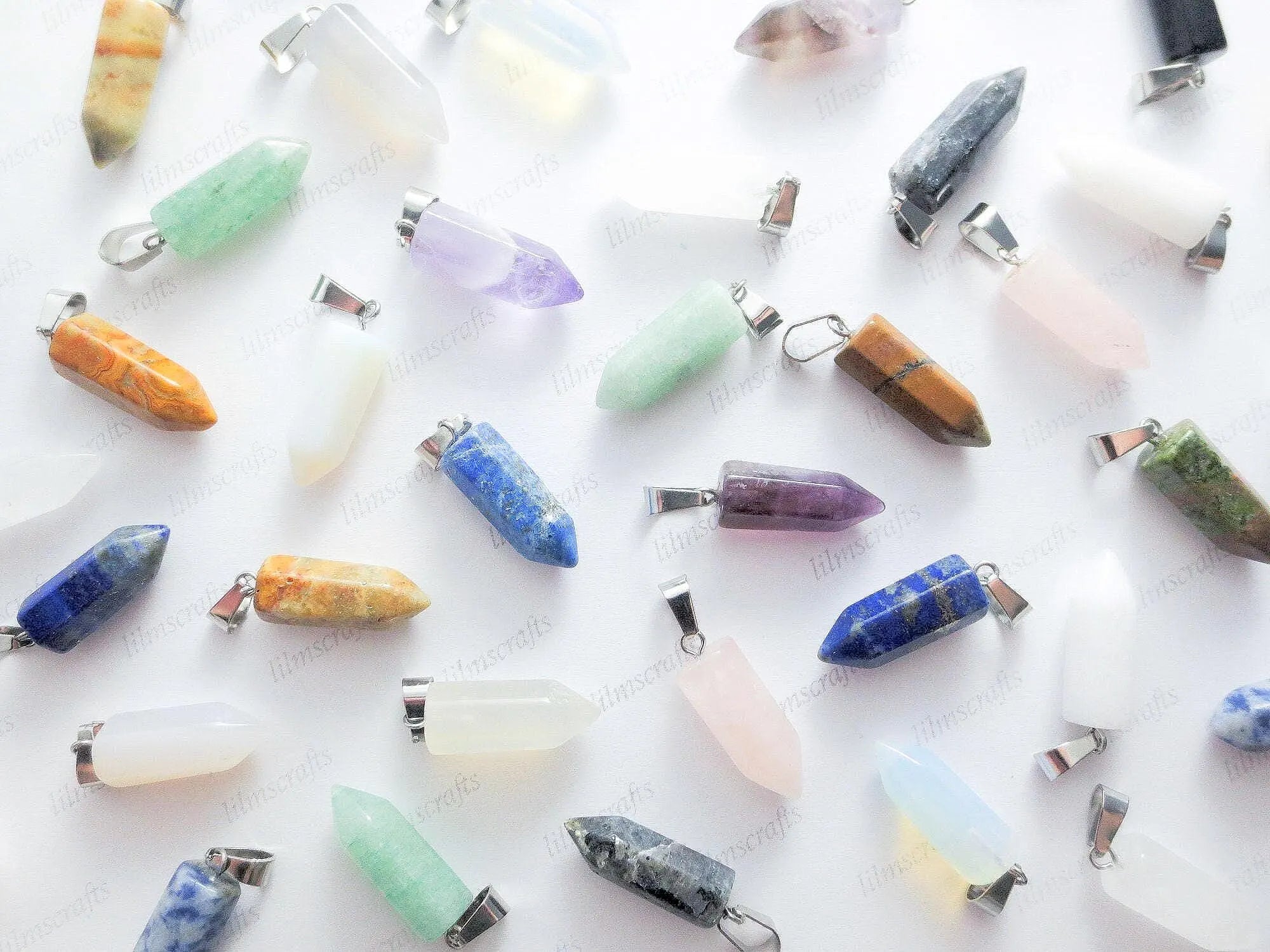 RESTOCK Natural Crystal Point Pendant • 22mm Gemstone Charm • Silver Stainless Steel Bail • Jewelry Making Supplies